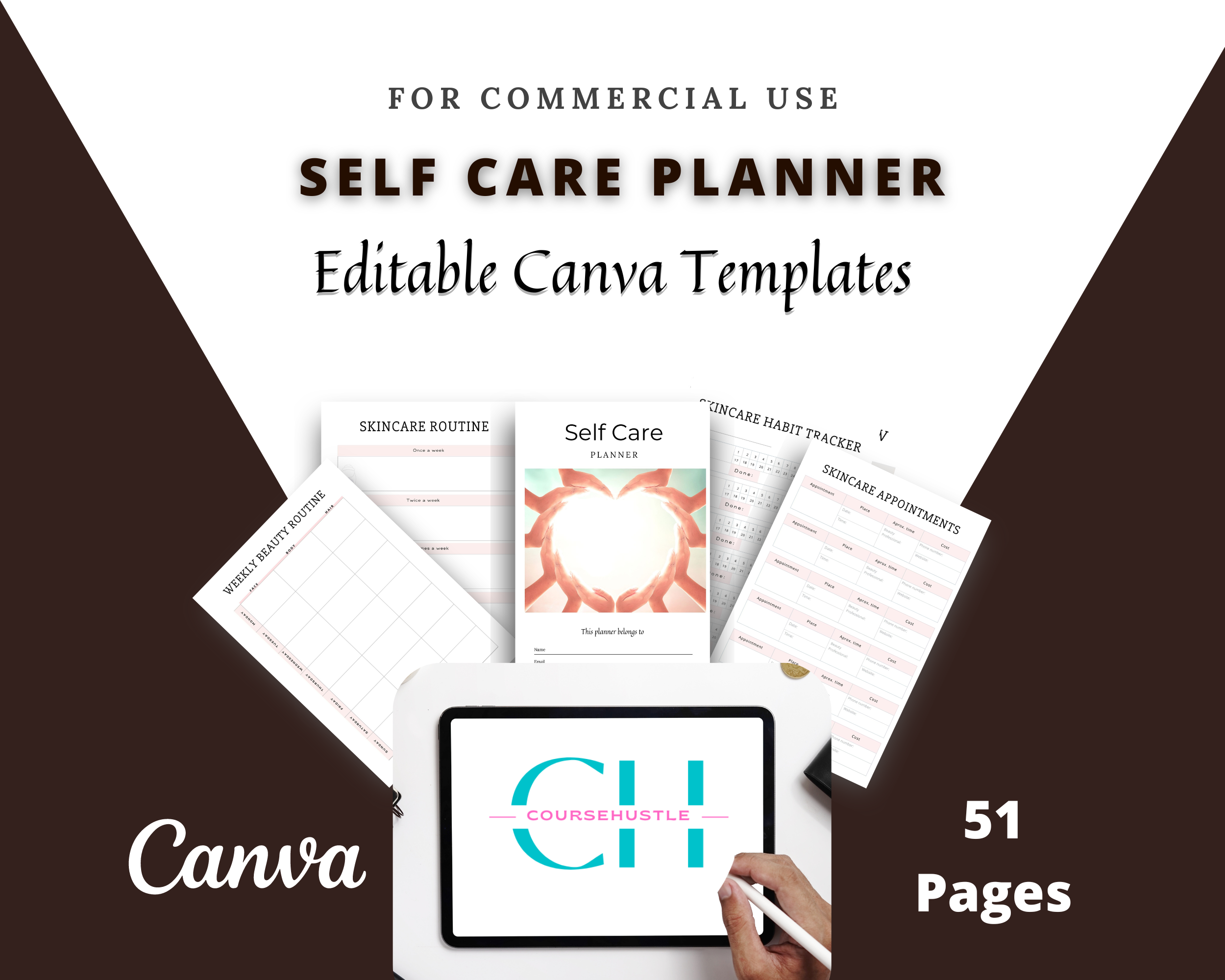 Editable Self Care Planner in Canva | Commercial Use