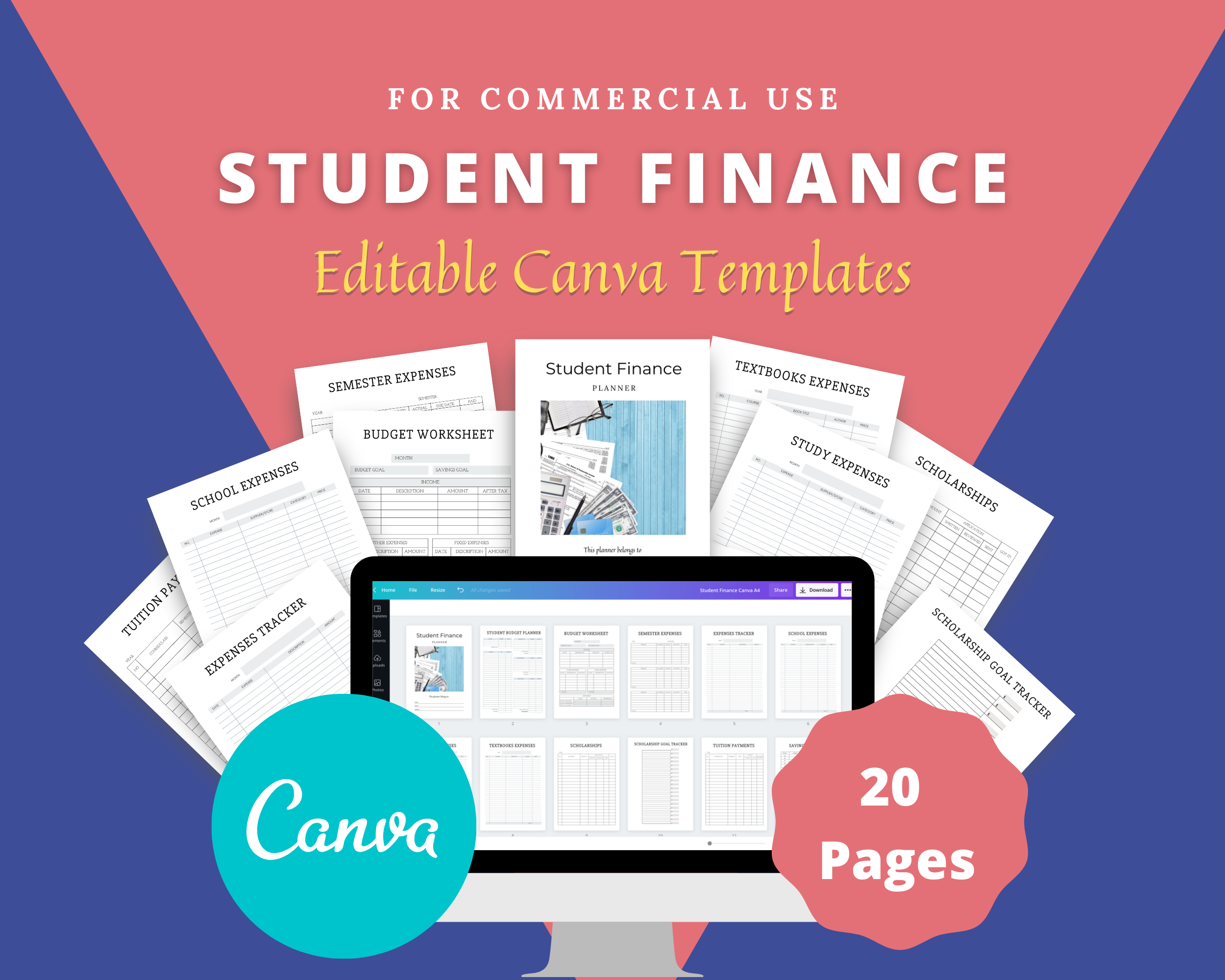 Editable Student Finance Planner in Canva | Commercial Use