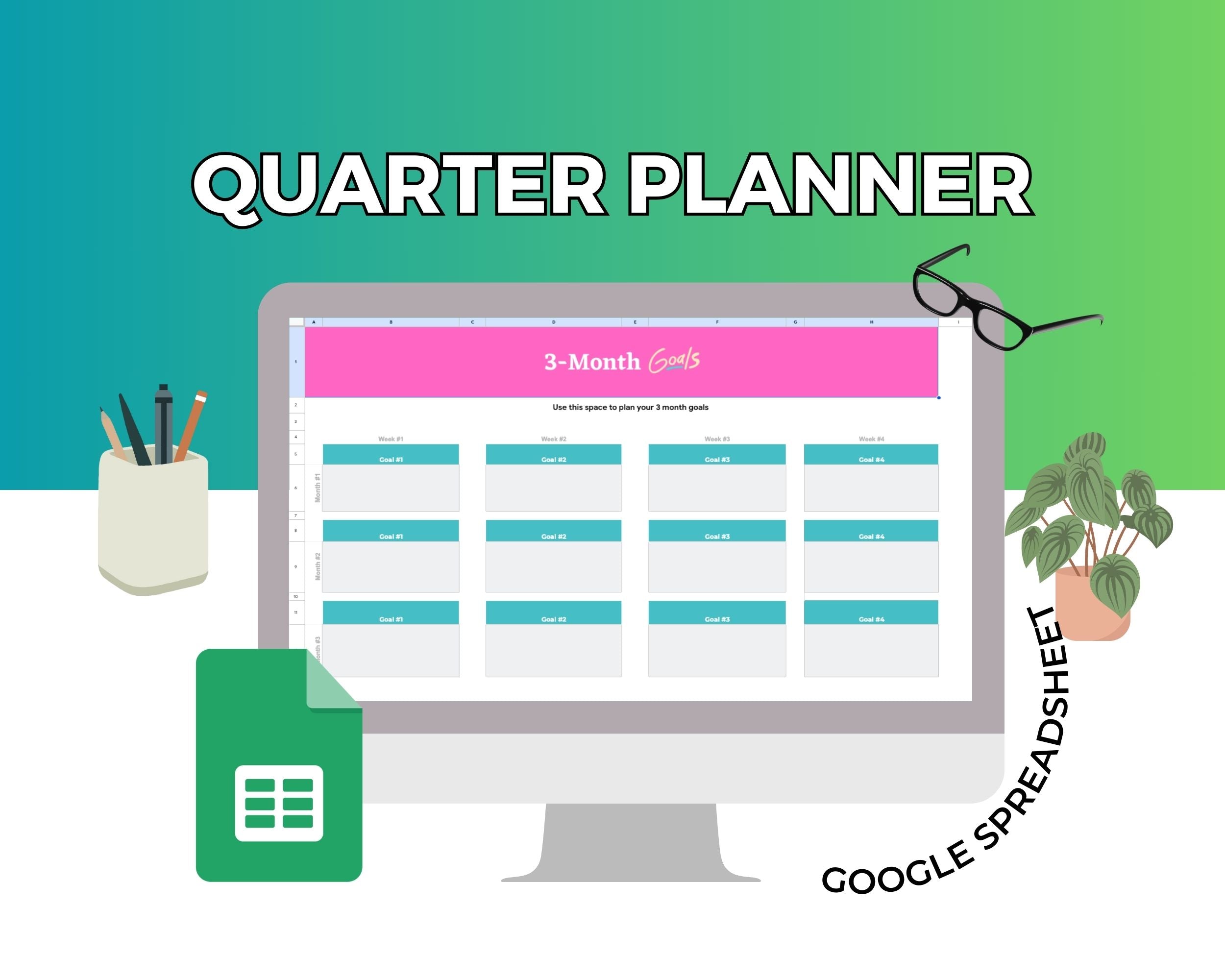 3-Months Quarter Planner Google Spreadsheet | Simple Tasks Planner | Goals Planner