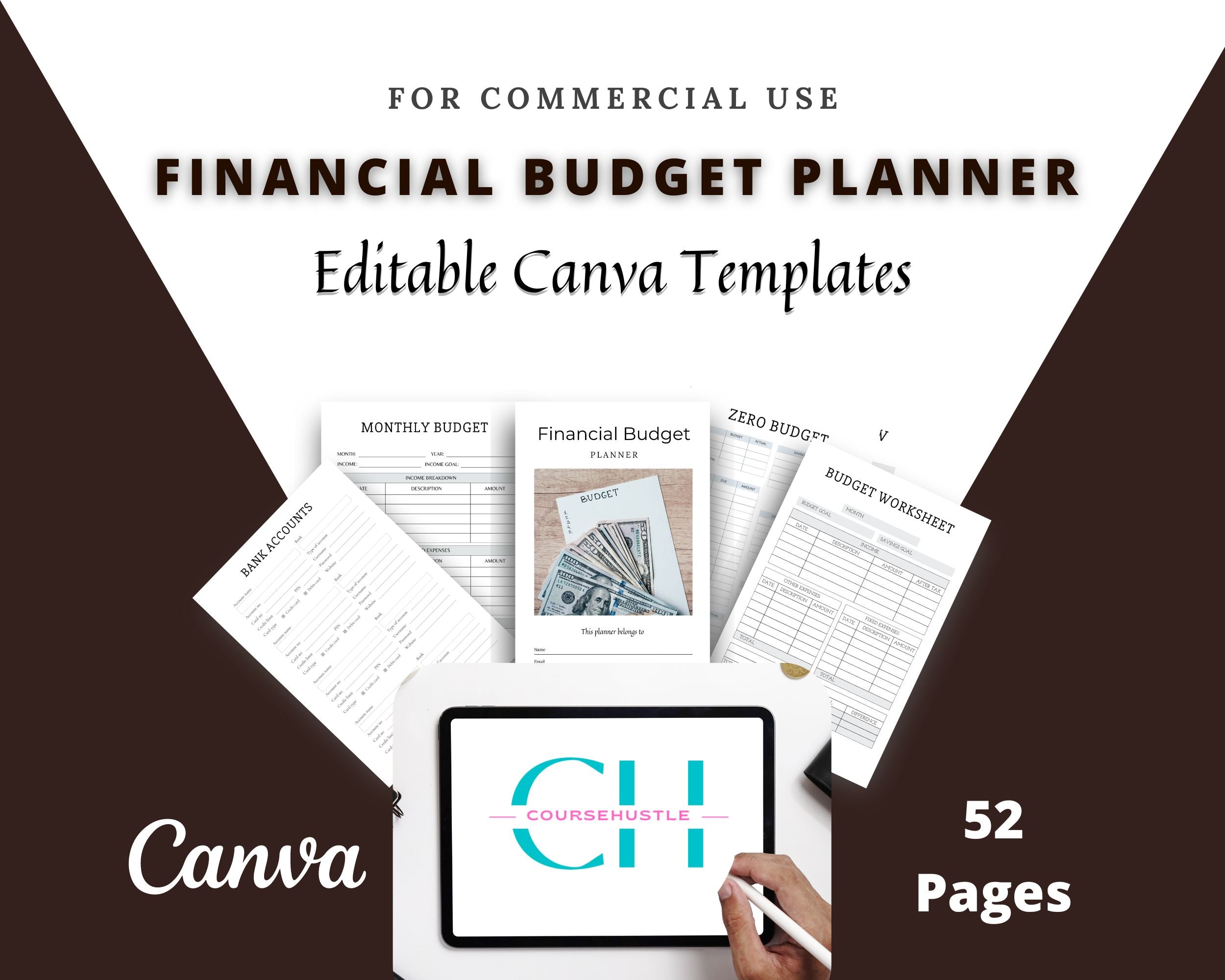 Financial Budget Planner | Done For You Planner Canva Templates PLR Digital Download | Commercial Use