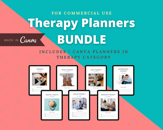 BUNDLE of 7 Therapy Planners in Canva | Customizable | Editable Canva Templates | Commercial Use | Therapy Planners