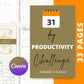 31-Day Productivity Challenge | Editable Canva Template A4 Size