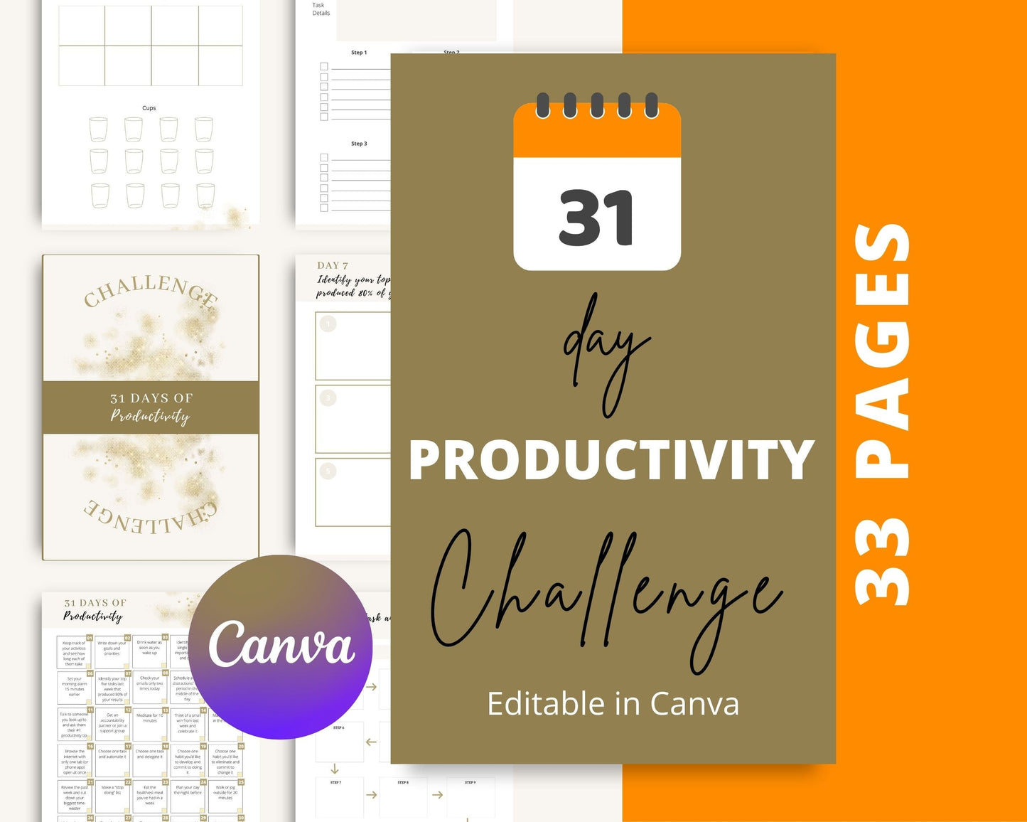31-Day Productivity Challenge | Editable Canva Template A4 Size