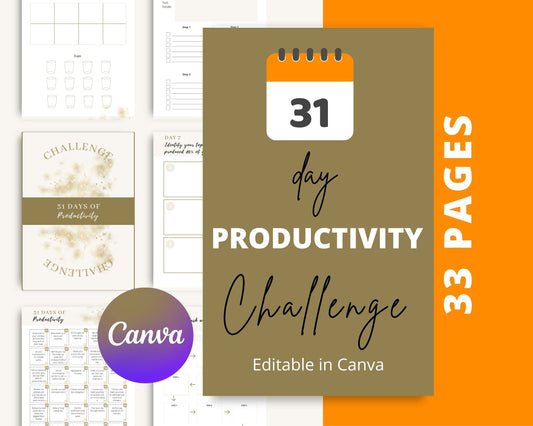31-Day Productivity Challenge | Editable Canva Template A4 Size