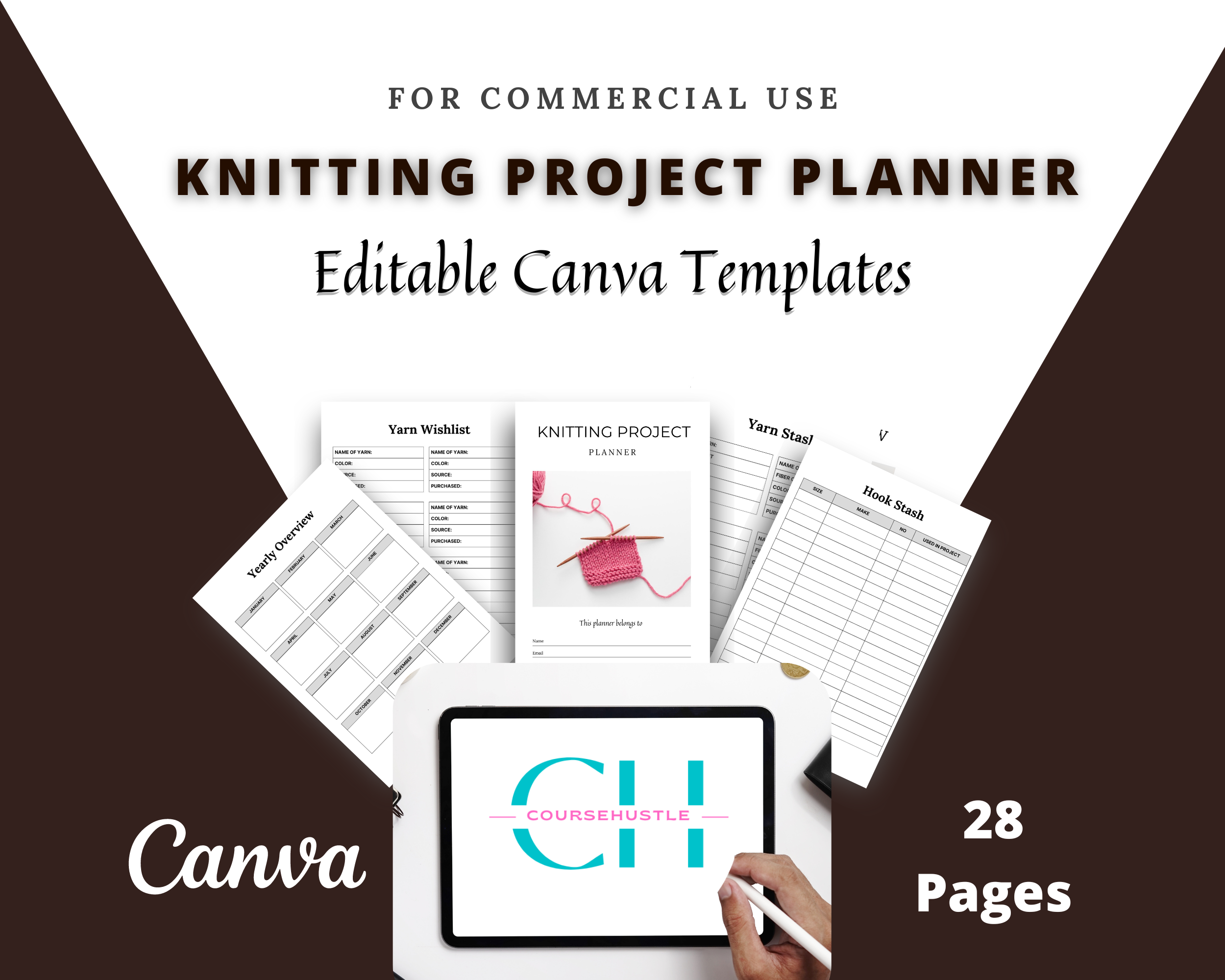 Editable Knitting Project Planner in Canva | Canva Template Pack | Commercial Use