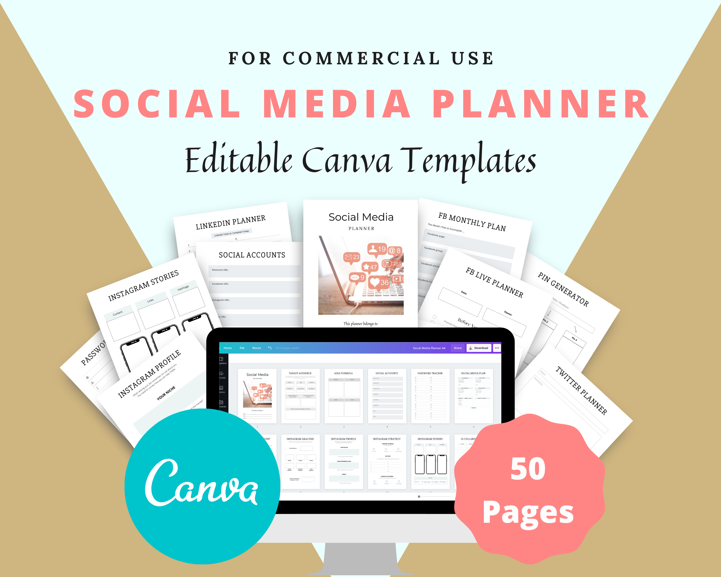 Editable Social Media Planner Templates in Canva | Commercial Use