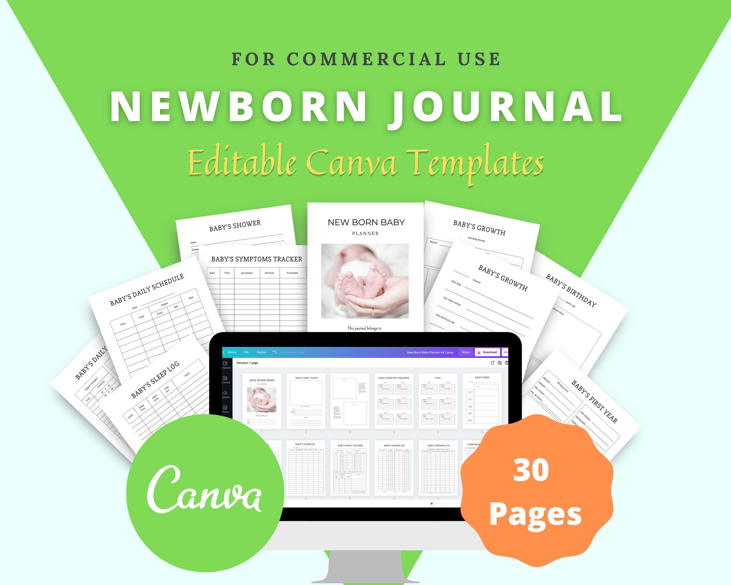 Editable New Born Baby Planner Templates in Canva | Commercial Use