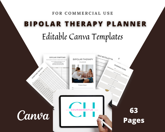 Editable Bipolar Therapy Planner in Canva | Commercial Use