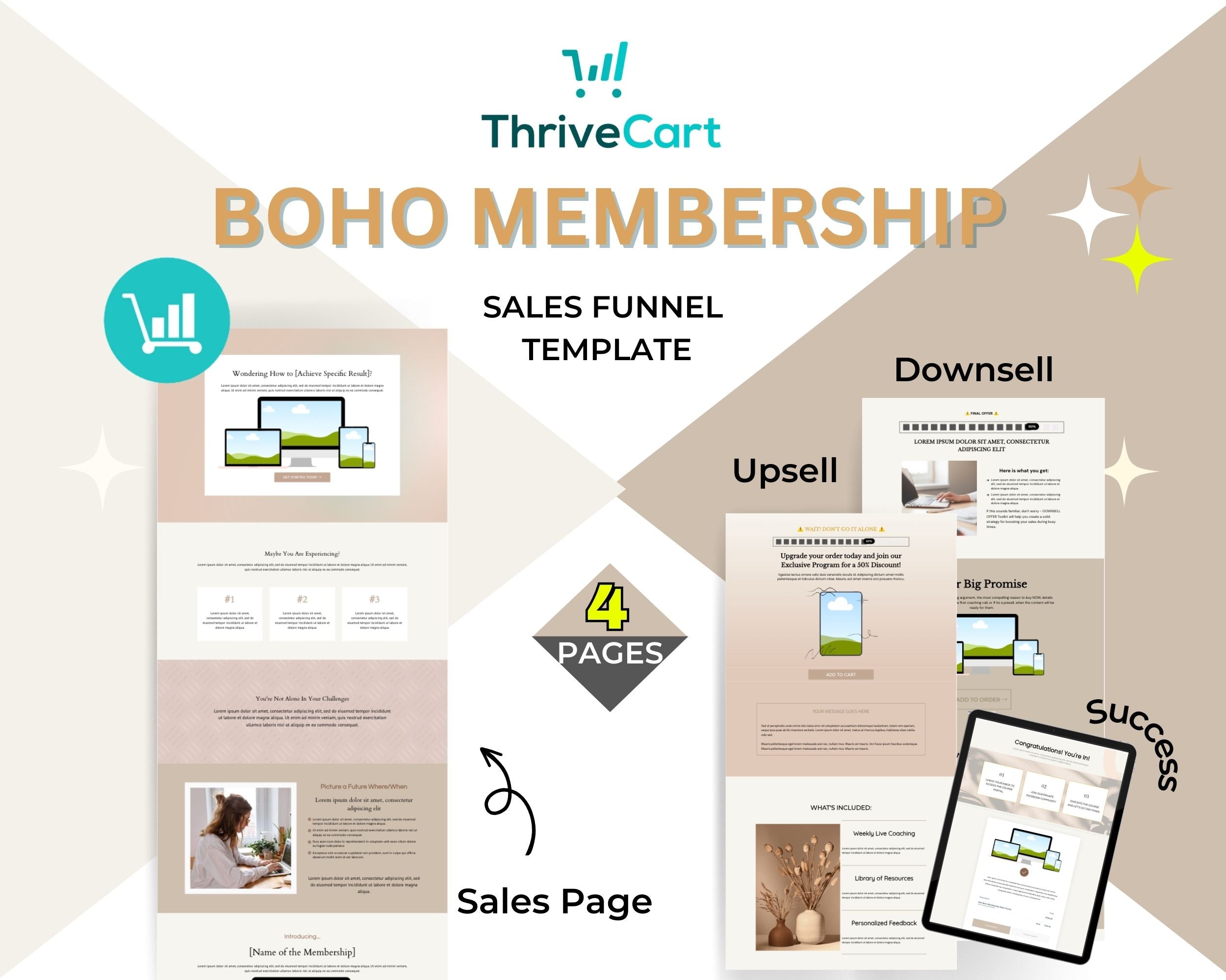 Boho Membership Enhanced ThriveCart 4-Page Sales Funnel