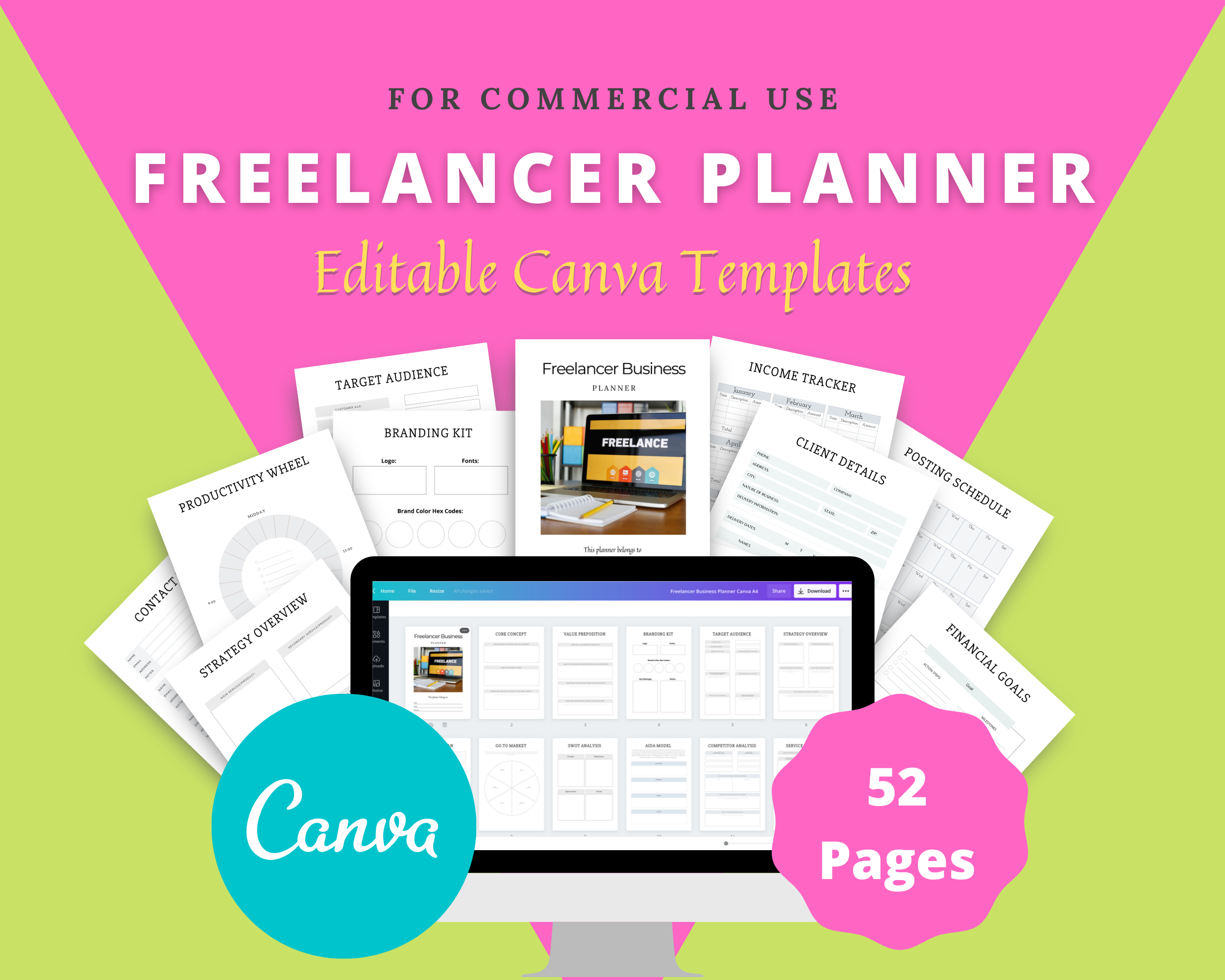 Editable Freelancer Planner in Canva | Commercial Use