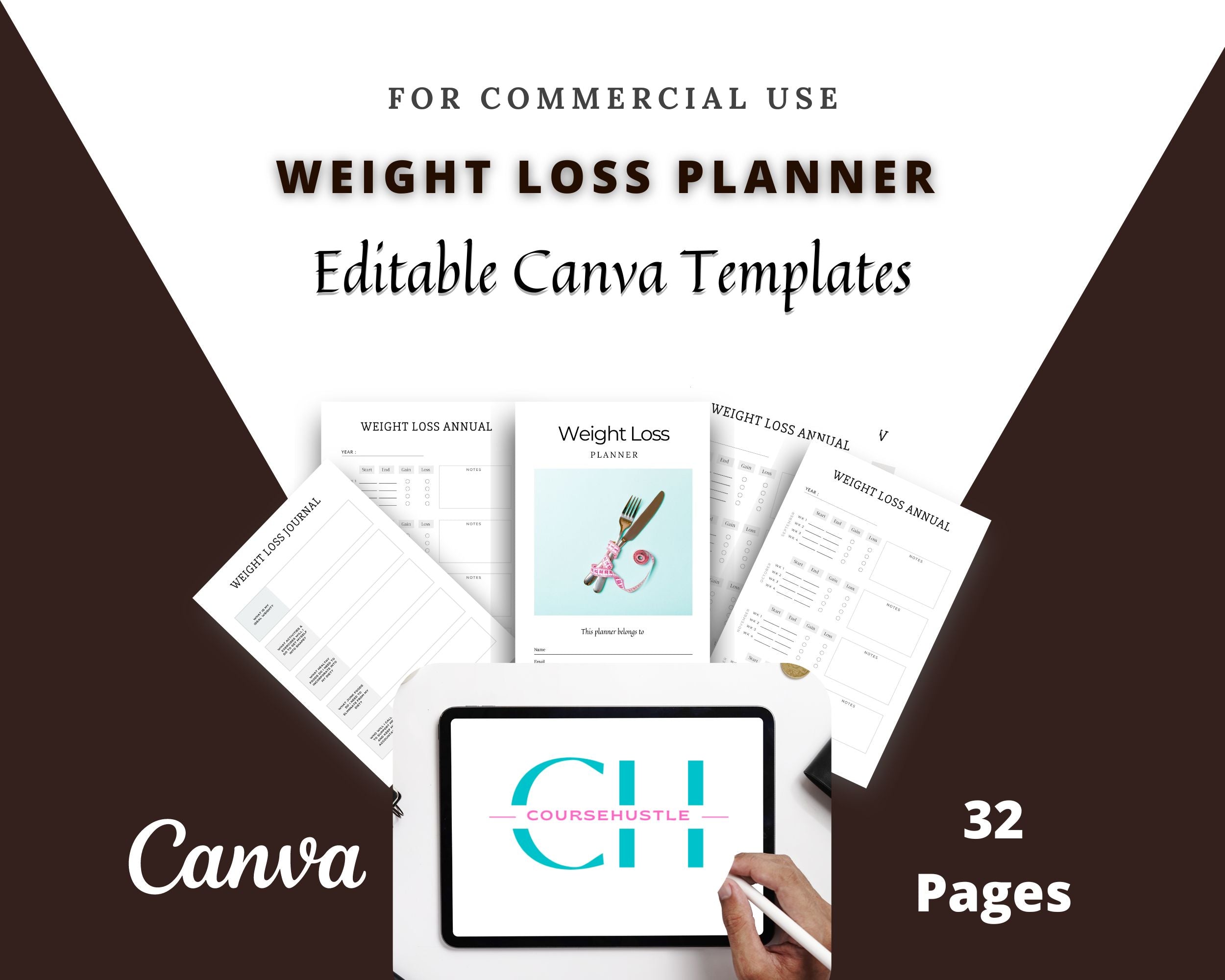 Editable Weight Loss Planner in Canva | Commercial Use