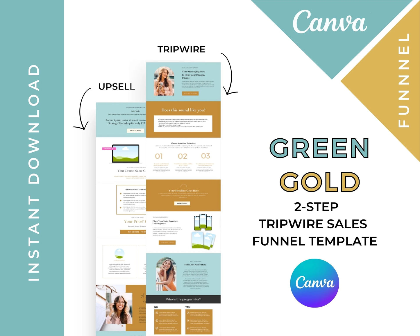 Green and Gold 2-Step Tripwire Sales Funnel in Canva