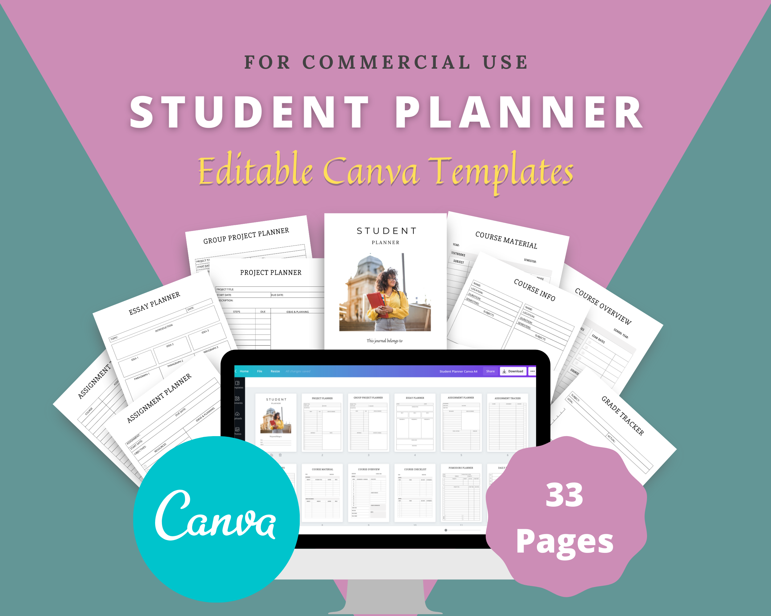 Editable Student Planner Templates in Canva | Commercial Use