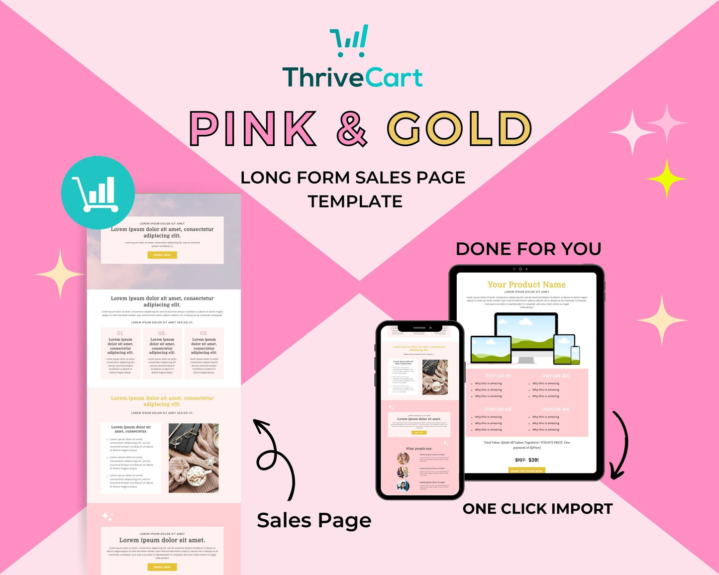 Pink and Gold Sales Page Template in ThriveCart
