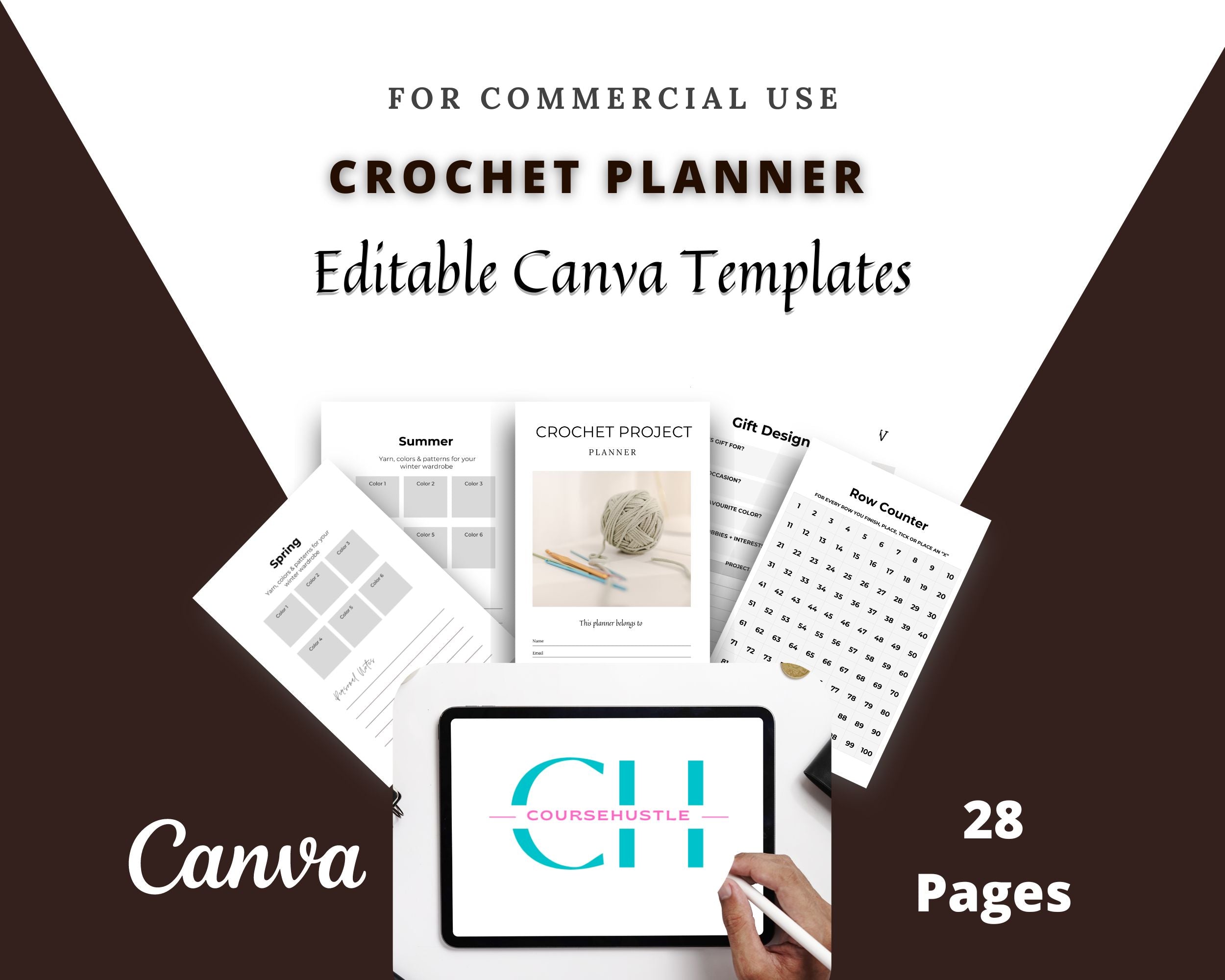 Editable Crochet Planner in Canva | Canva Template Pack | Commercial Use