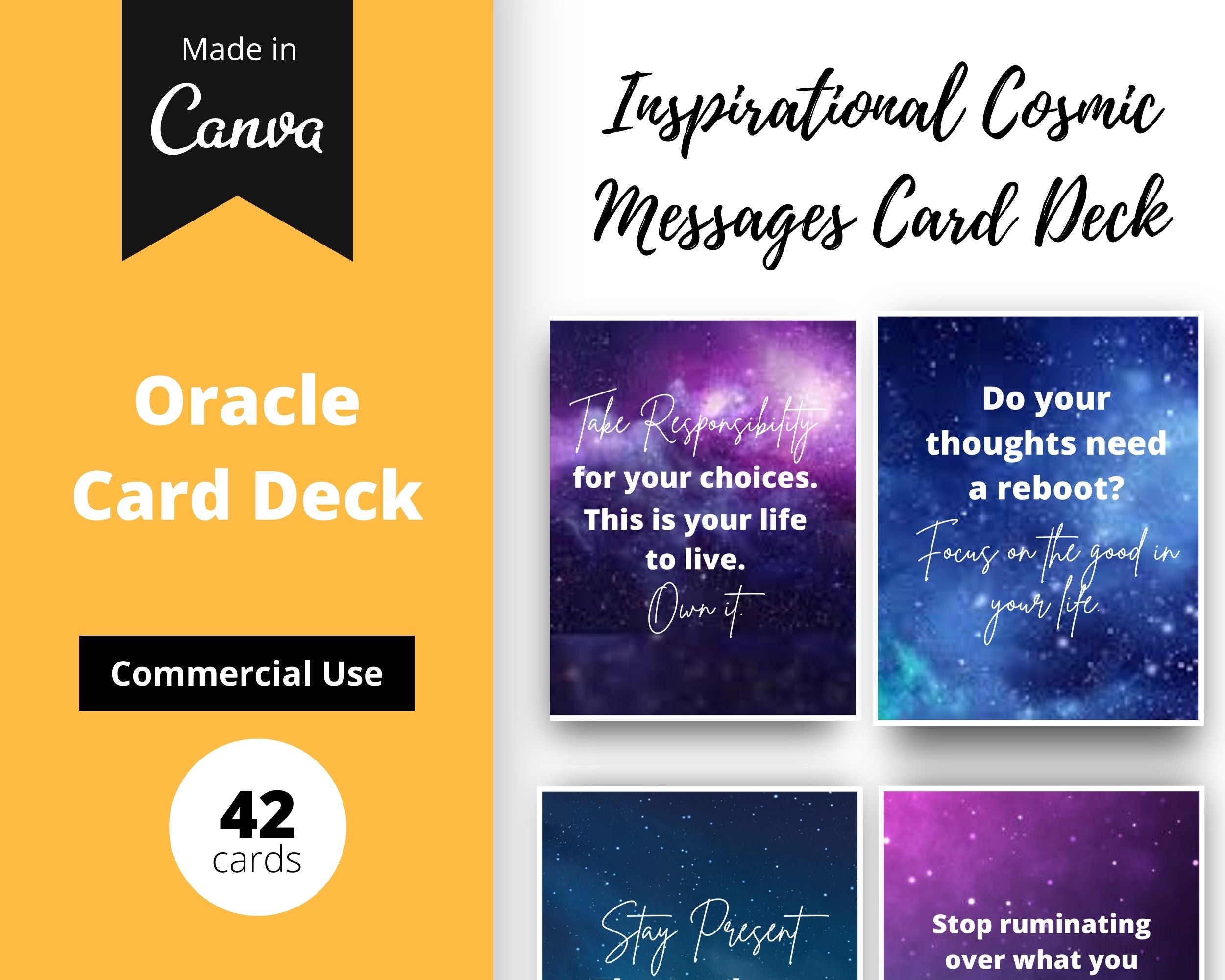 Inspirational Cosmic Messages Card Deck | Editable 42 Card Deck in Canva | Size 4"x 5" | Commercial Use