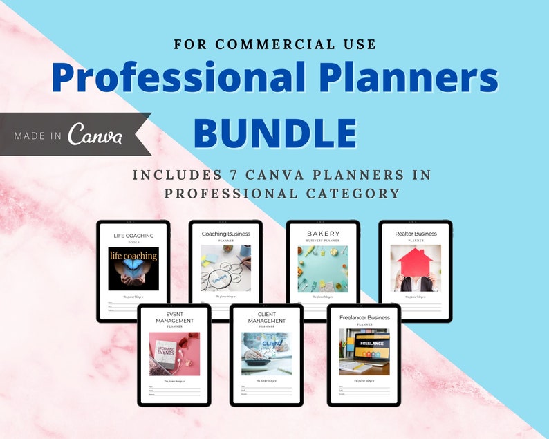 BUNDLE of 7 Professional Planners in Canva | Customizable | Editable Canva Templates | Commercial Use | Professional Planners