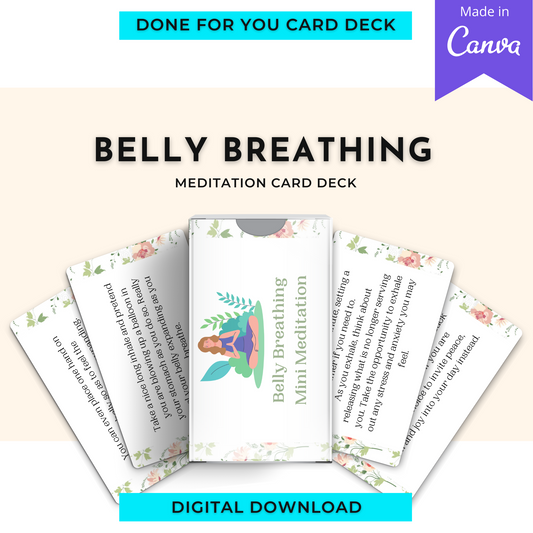 Belly Breathing Mini Meditation Card Deck | Editable 7 Card Deck in Canva | Commercial Use