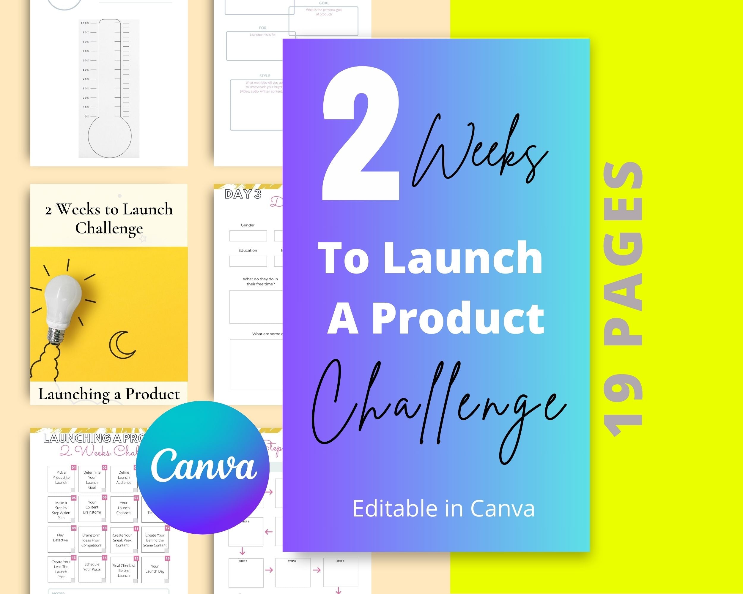 2 Weeks Launch a Product Challenge | Editable Canva Template A4 Size