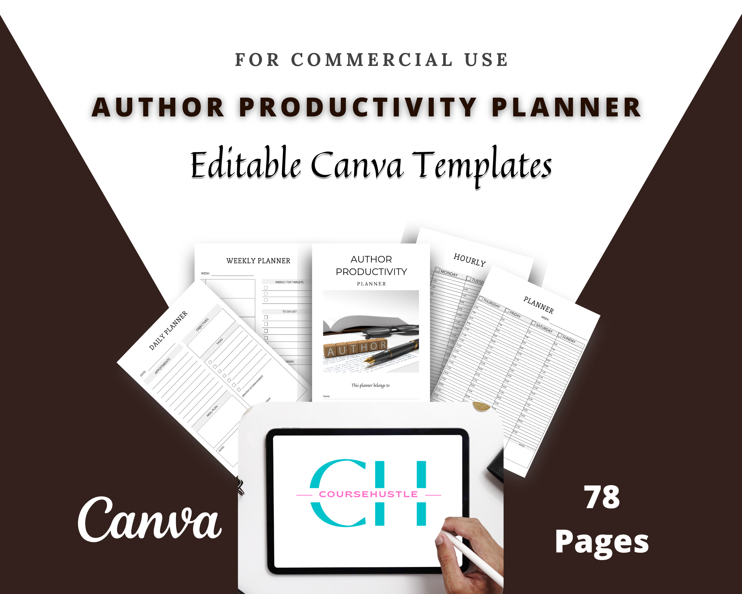 Editable Author Productivity Planner Template in Canva | Canva Template Pack | Author Productivity Template | Commercial Use