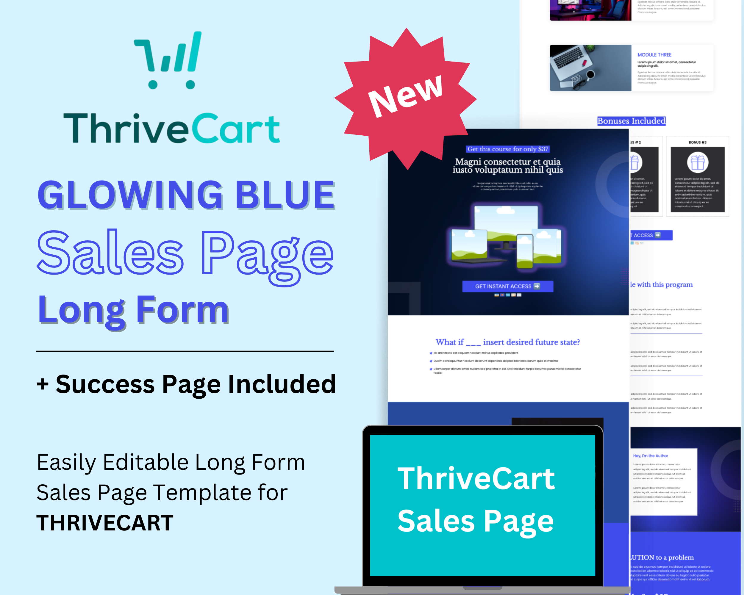 Glowing Blue Sales Page Template in ThriveCart