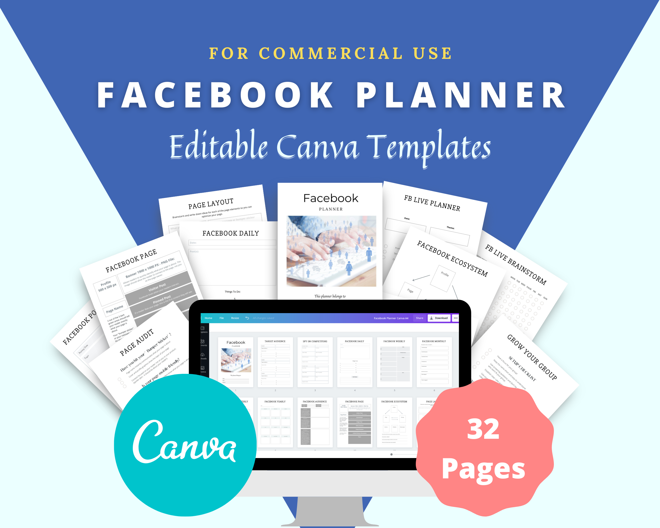 Editable Facebook Planner in Canva | Commercial Use