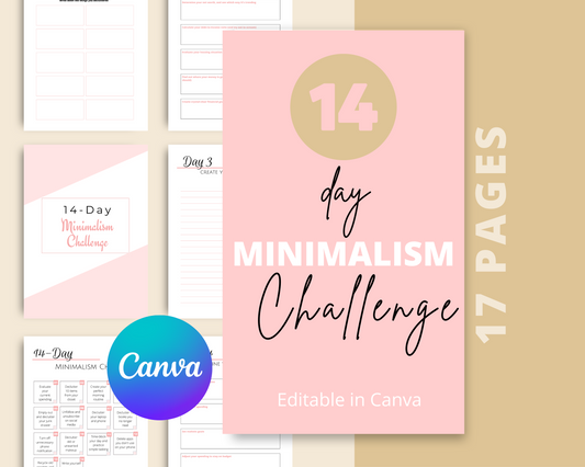 14-Day Minimalism Challenge | Editable Canva Template A4 Size