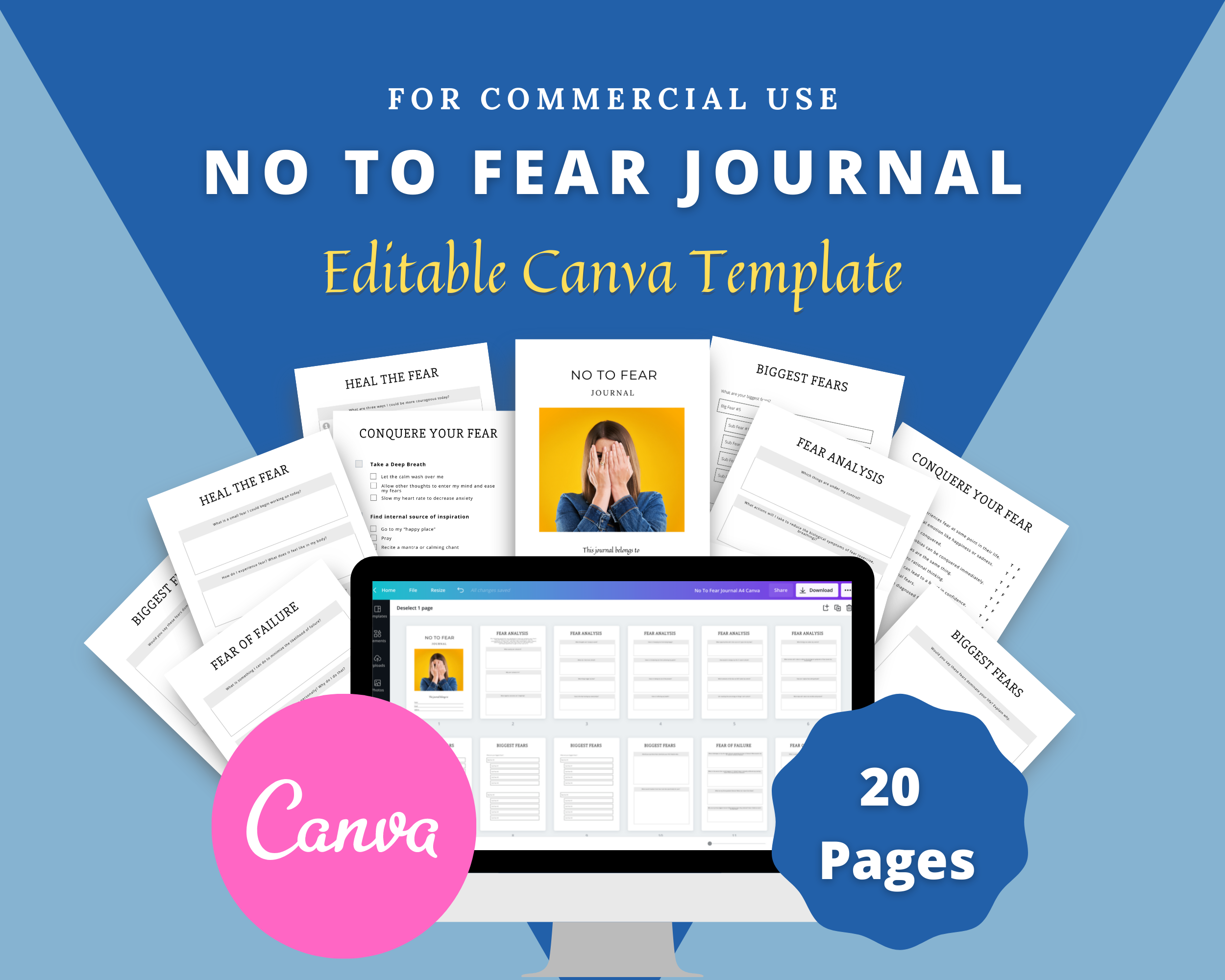 Editable No to Fear Journal in Canva | Commercial Use