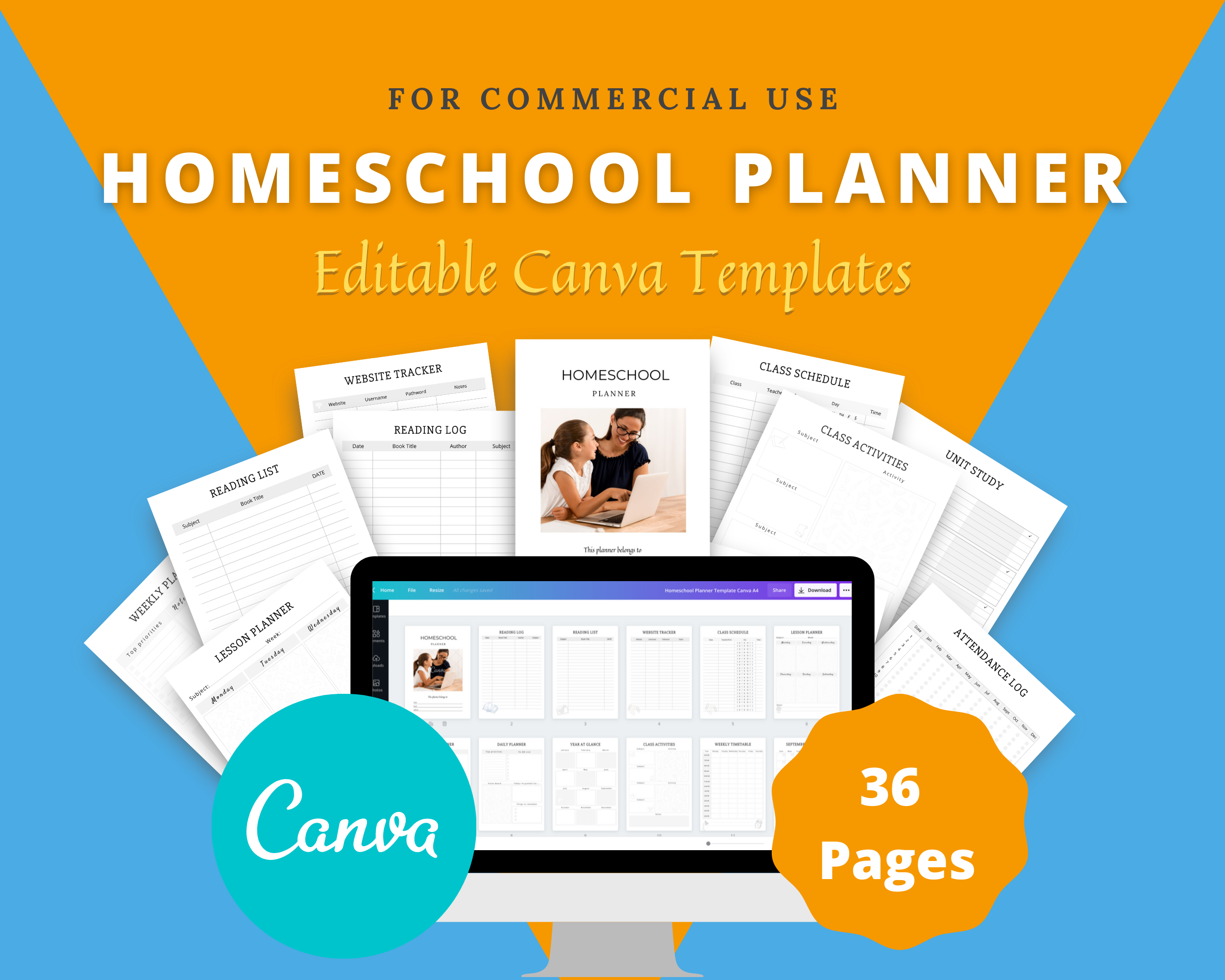 Editable Homeschool Planner in Canva | Commercial Use