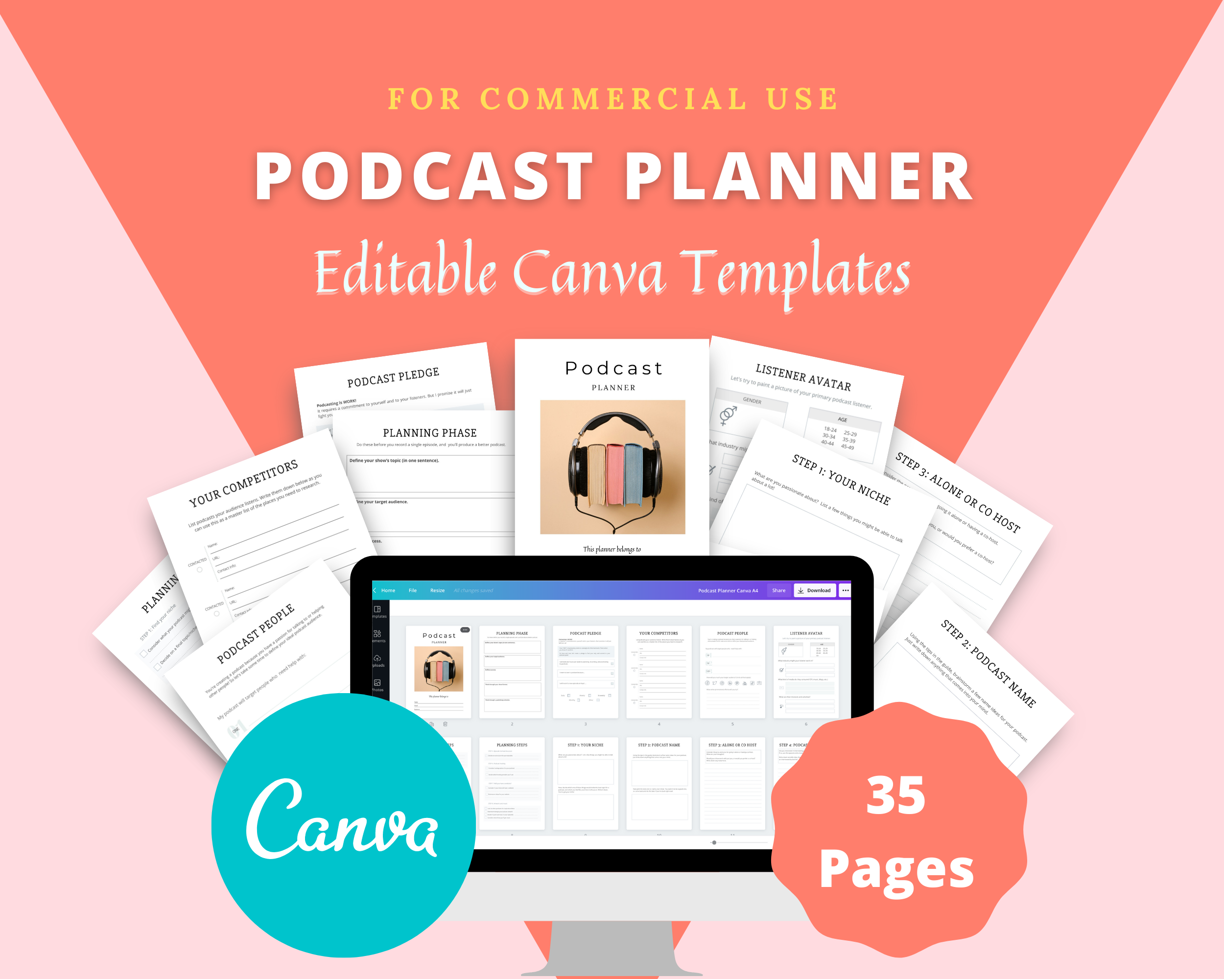 Editable Podcast Planner in Canva | Commercial Use