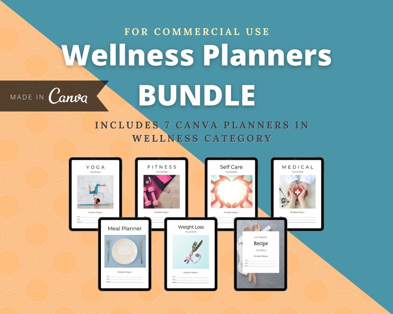 BUNDLE of 7 Wellness Planners in Canva | Customizable | Editable | Commercial Use | Health and Wellness Templates