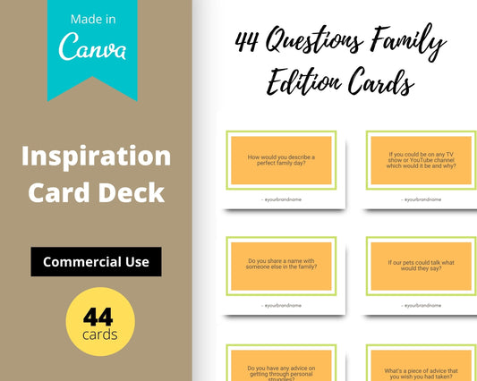 44 Questions Family Edition Cards | Canva Inspirational Cards | Commercial Use