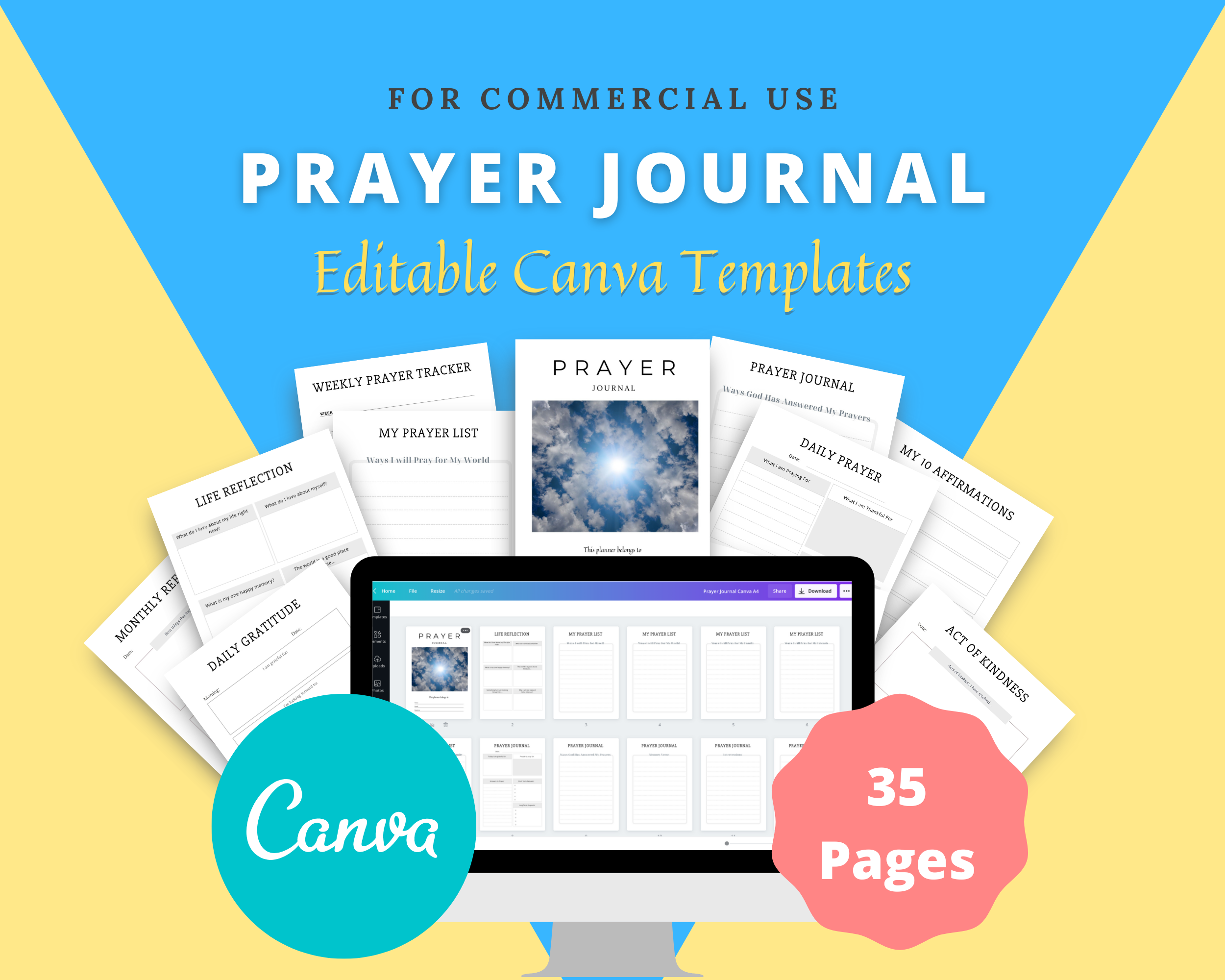 Editable Prayer Journal in Canva | Commercial Use