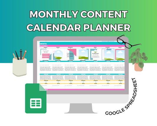 Monthly Content Calendar Planner Google Spreadsheet | Simple Monthly Content Calendar Google Sheets