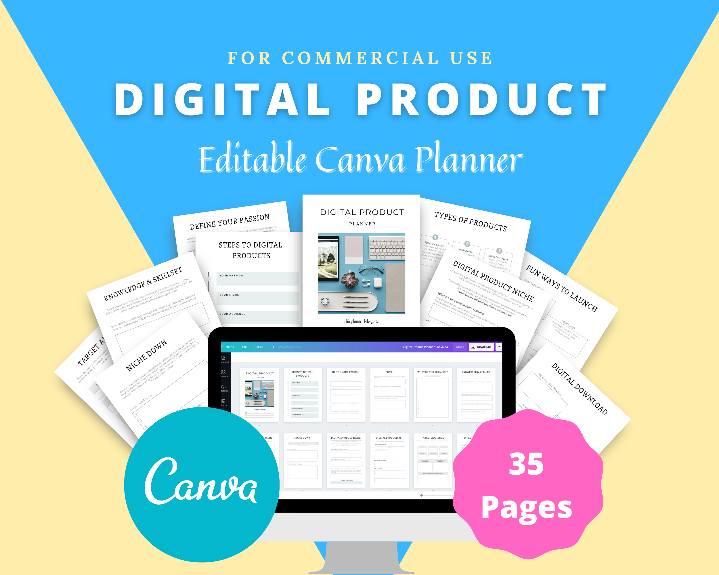 Editable Digital Product Planner in Canva | Commercial Use