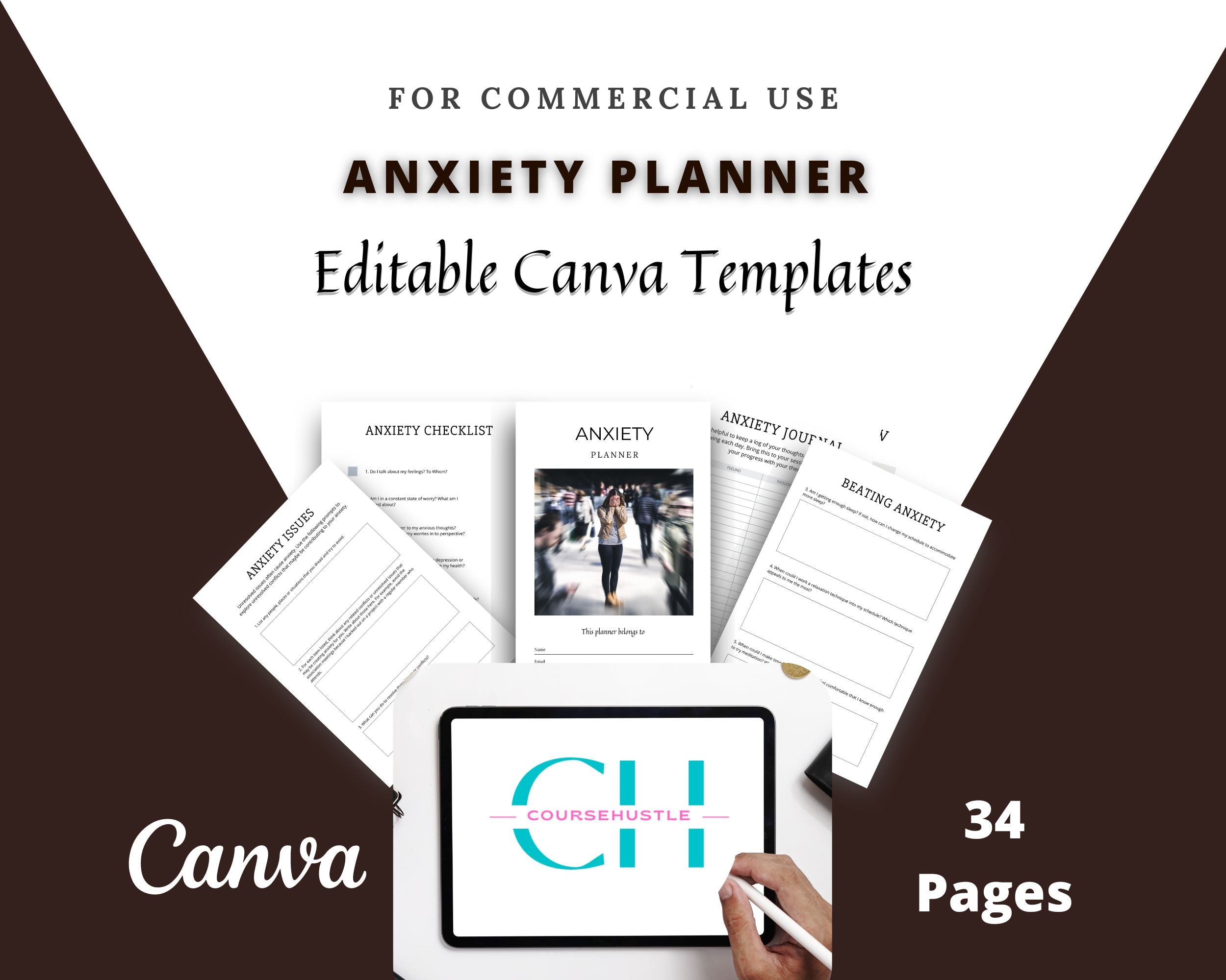 Editable Anxiety Planner in Canva | Commercial Use