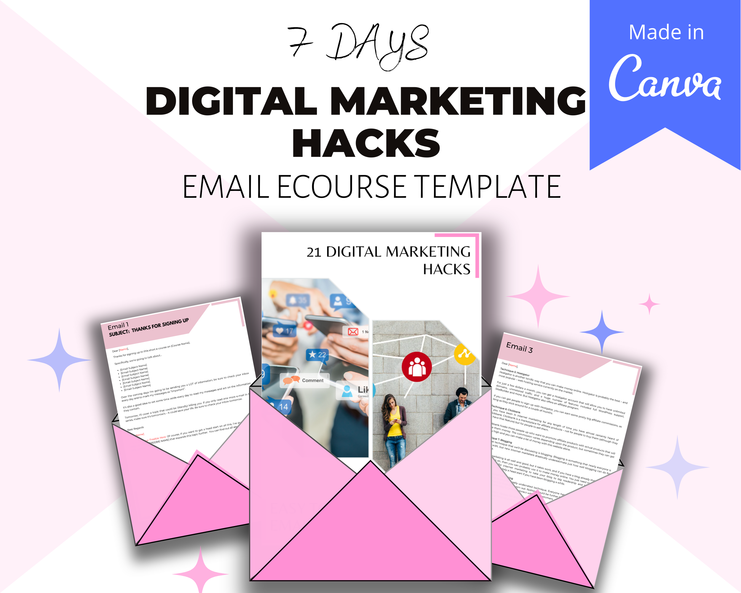 Editable 21 Digital Marketing Hacks Emails | Rebrandable Done-for-You eCourse