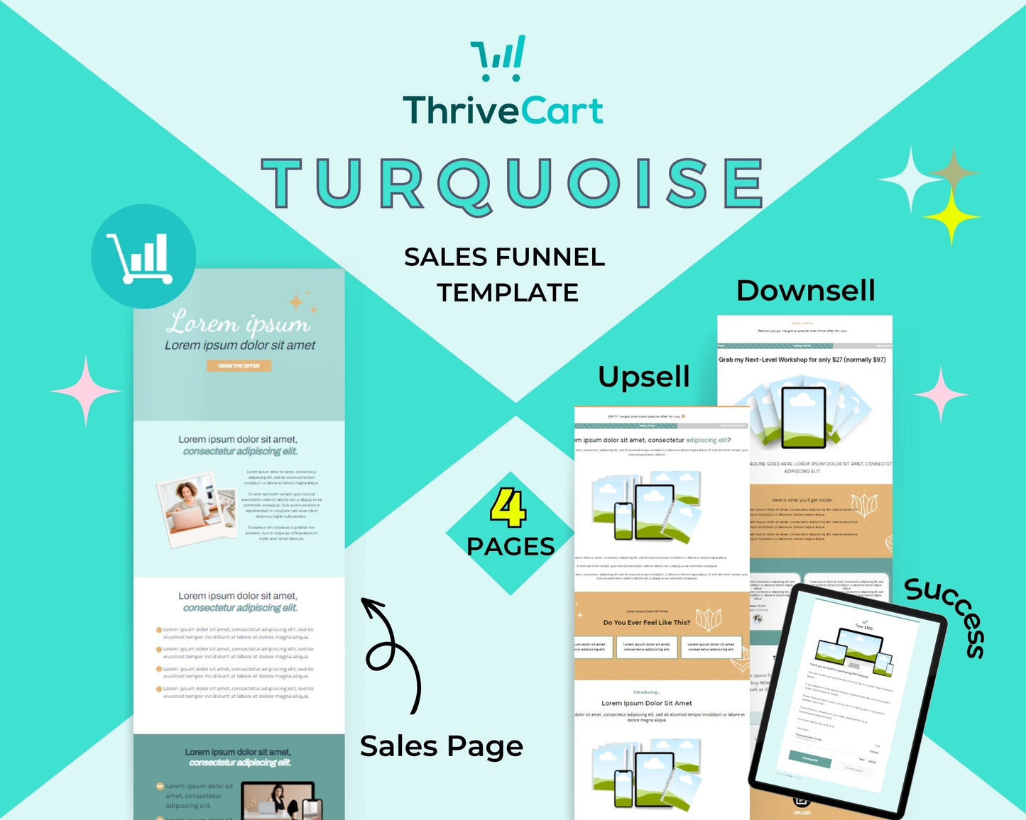 Turquoise ThriveCart 4-Page Sales Funnel Template