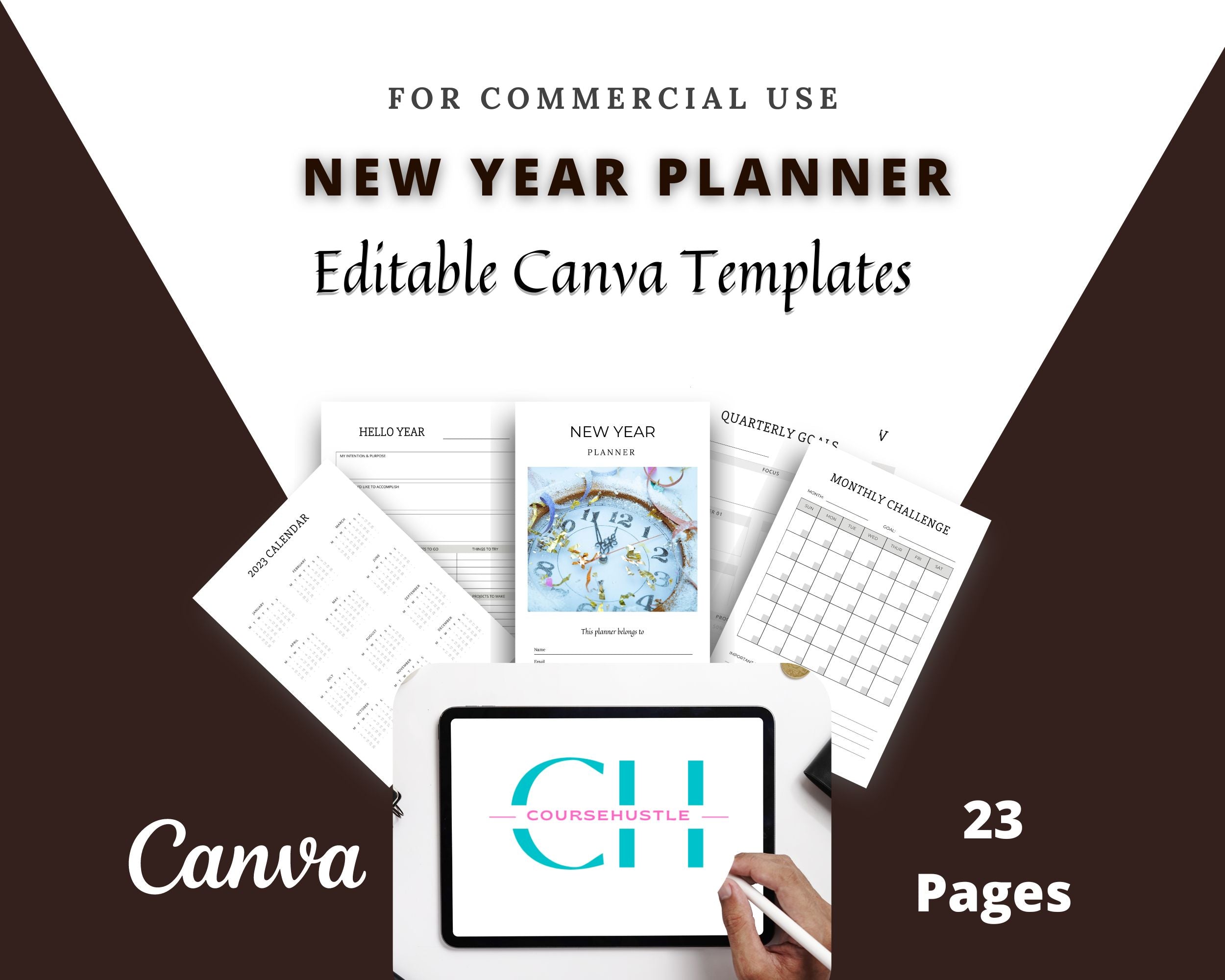 Editable New Year Planner in Canva | Canva Template Pack | New Year Planner Canva | Commercial Use