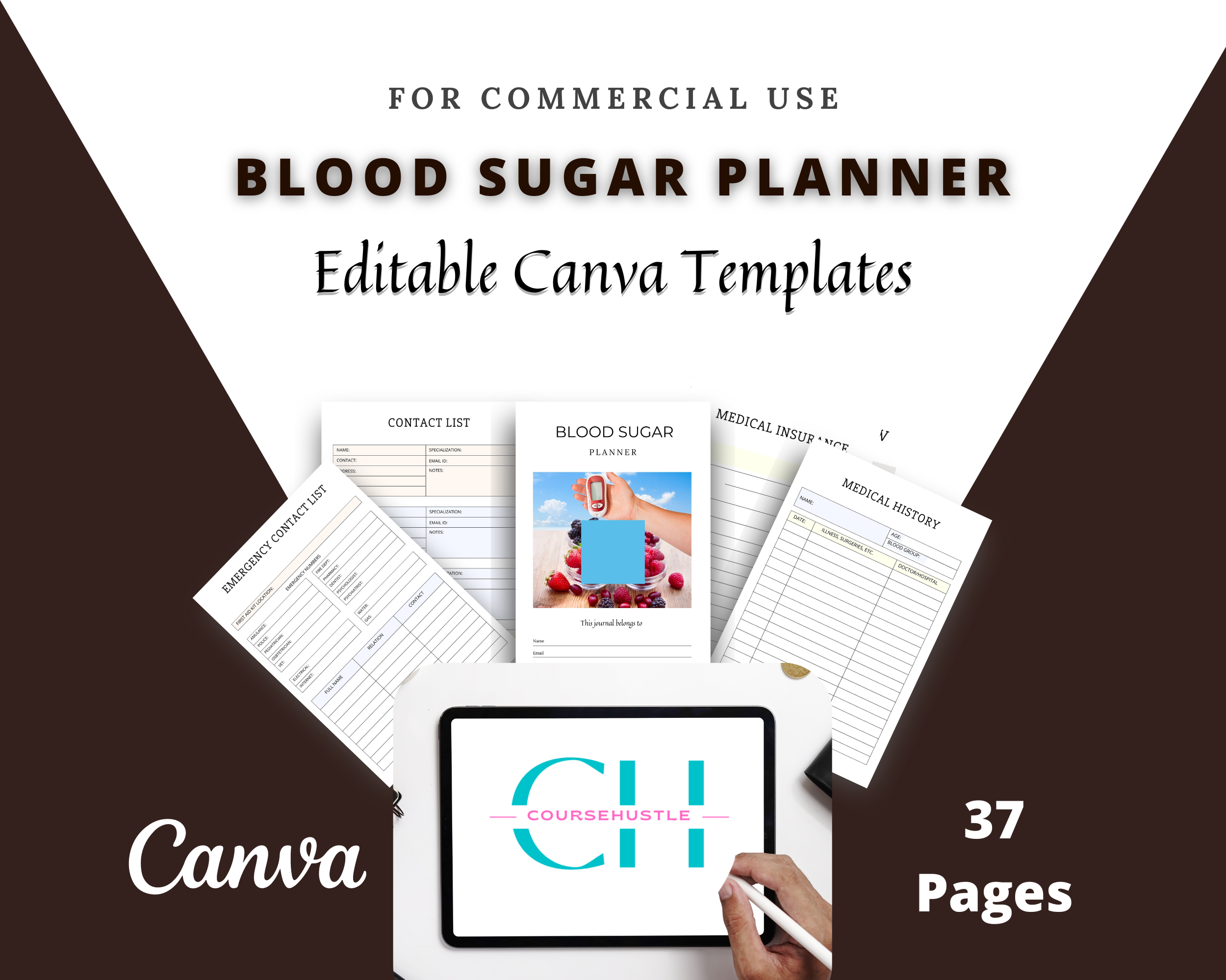 Blood Sugar Planner | Canva Template Pack | Blood Sugar Journal Template | Commercial Use