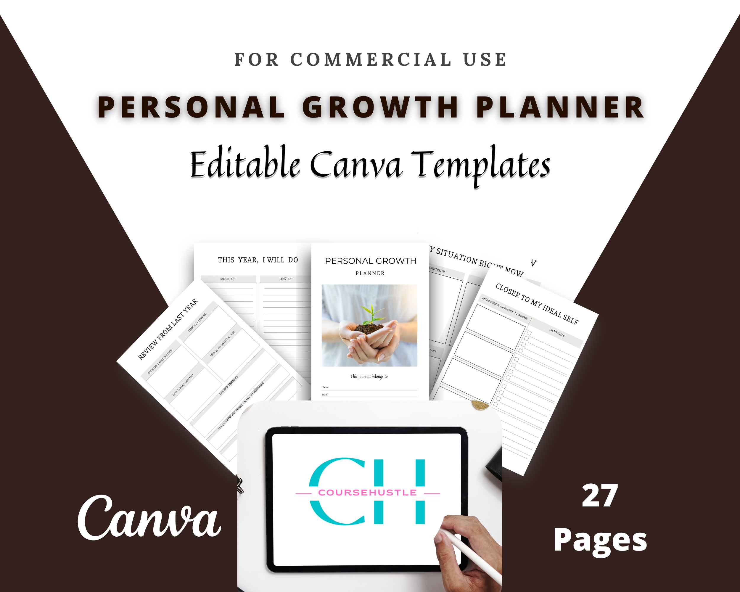 Editable Personal Growth Planner Templates in Canva | Commercial Use