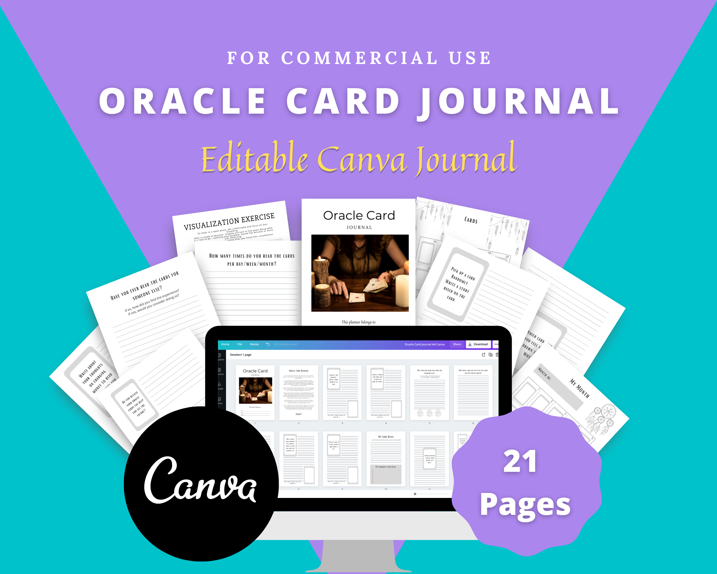 Editable Oracle Card Journal Templates in Canva | Commercial Use