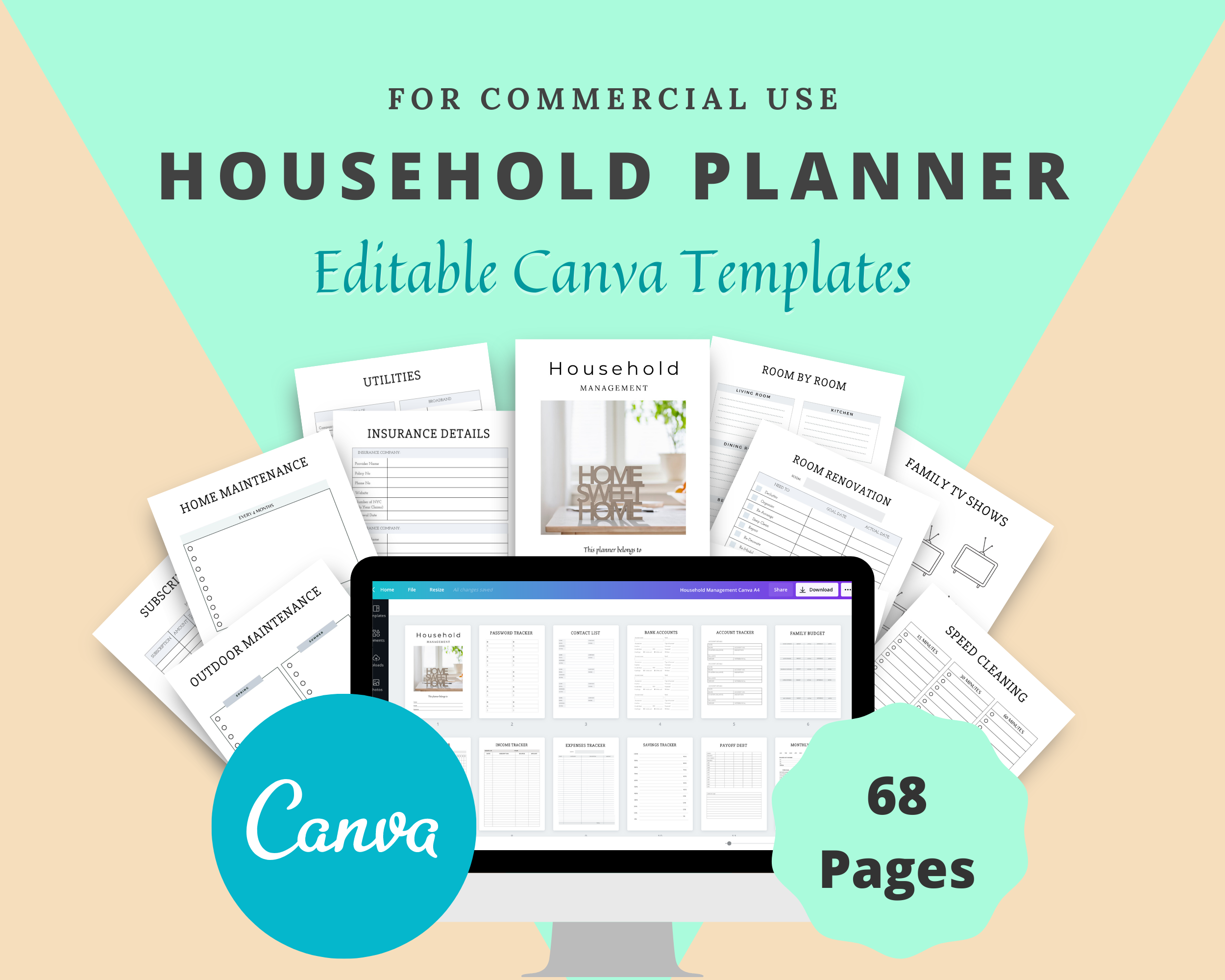 Editable Household Planner in Canva | Commercial Use