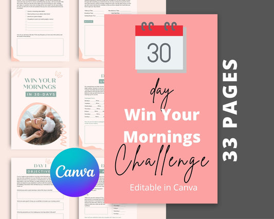30-Day Win Your Mornings Challenge | Editable Canva Template A4 Size