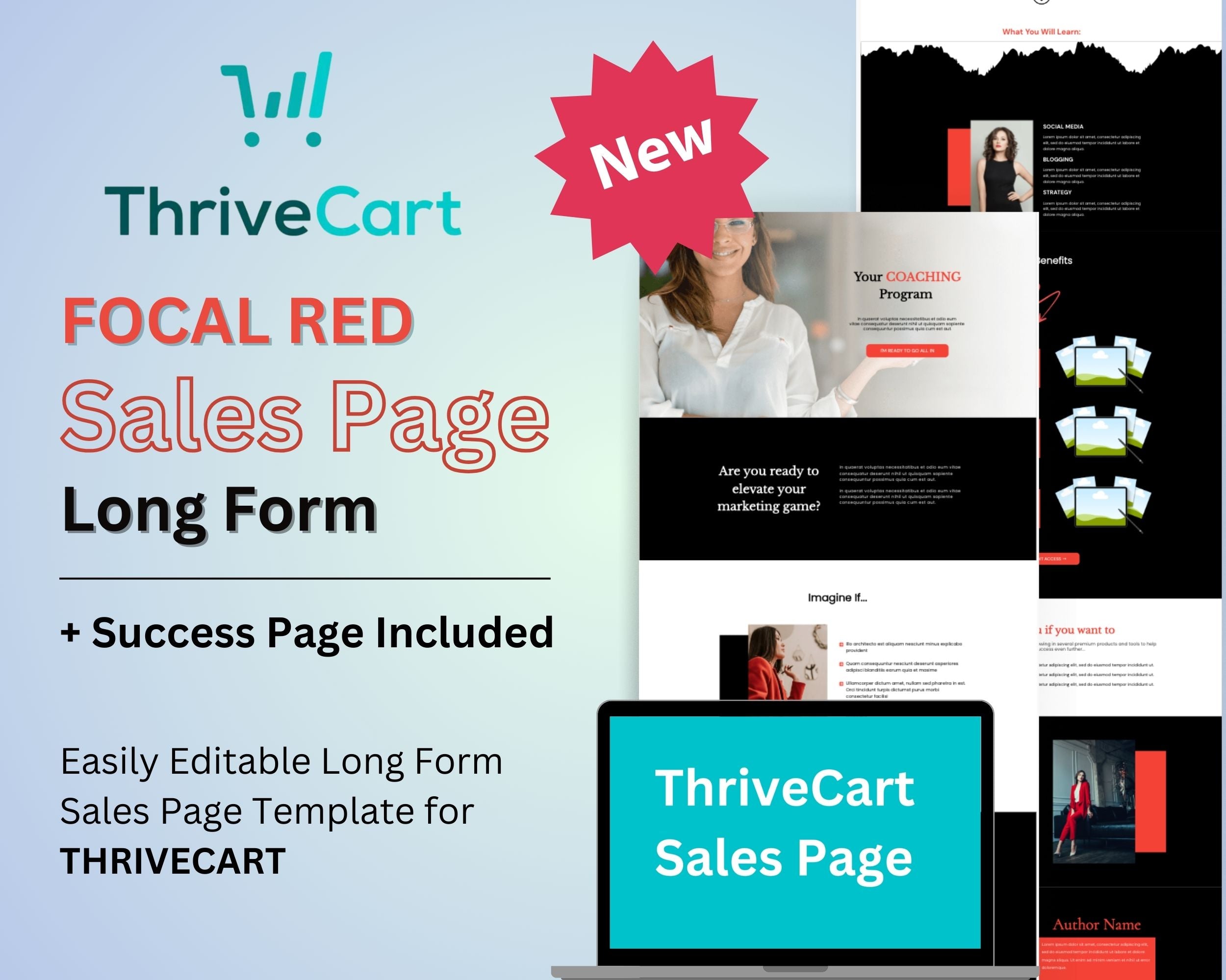 Focal Red Sales Page Template in ThriveCart