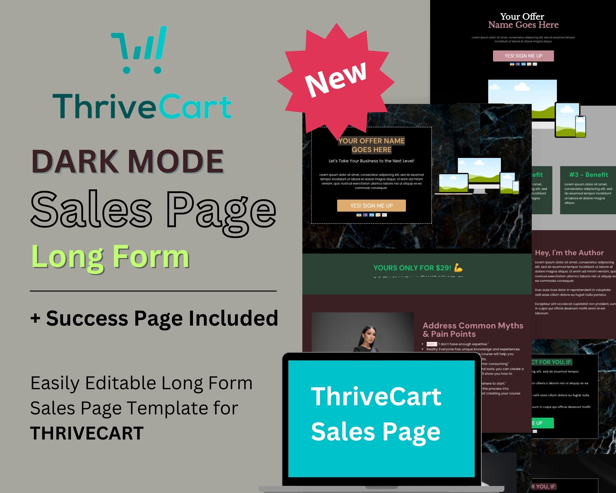 Dark Mode Sales Page Template in ThriveCart