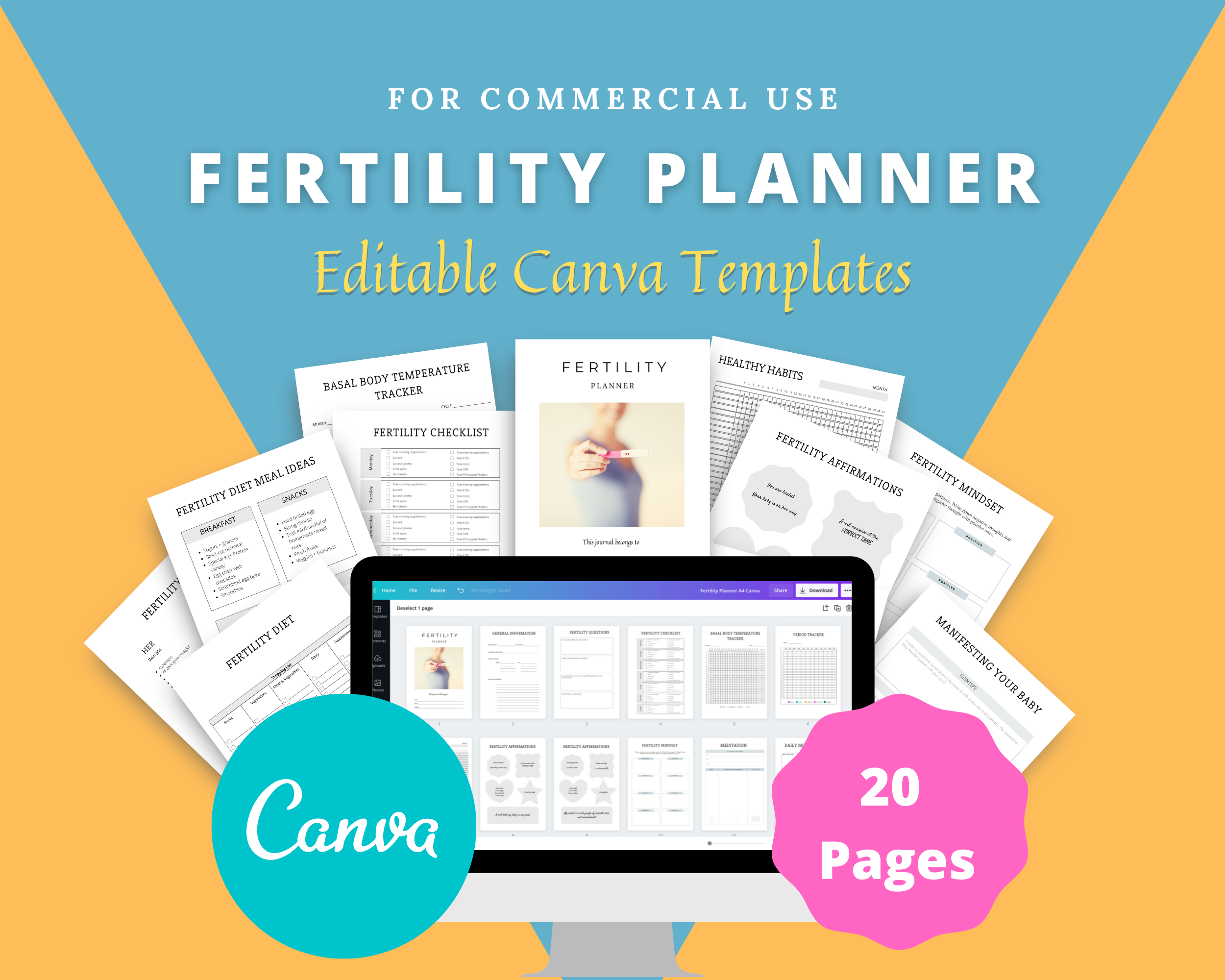 Editable Fertility Planner Templates in Canva | Commercial Use