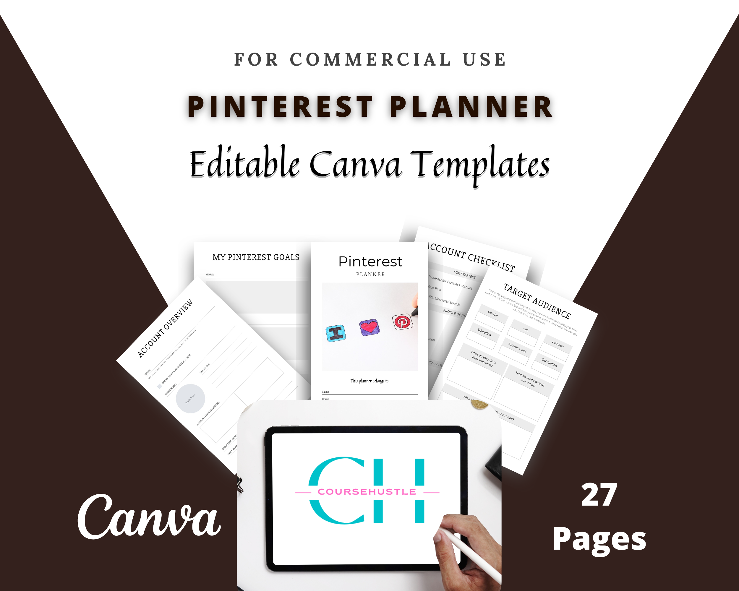 Editable Pinterest Planner Template in Canva | Commercial Use