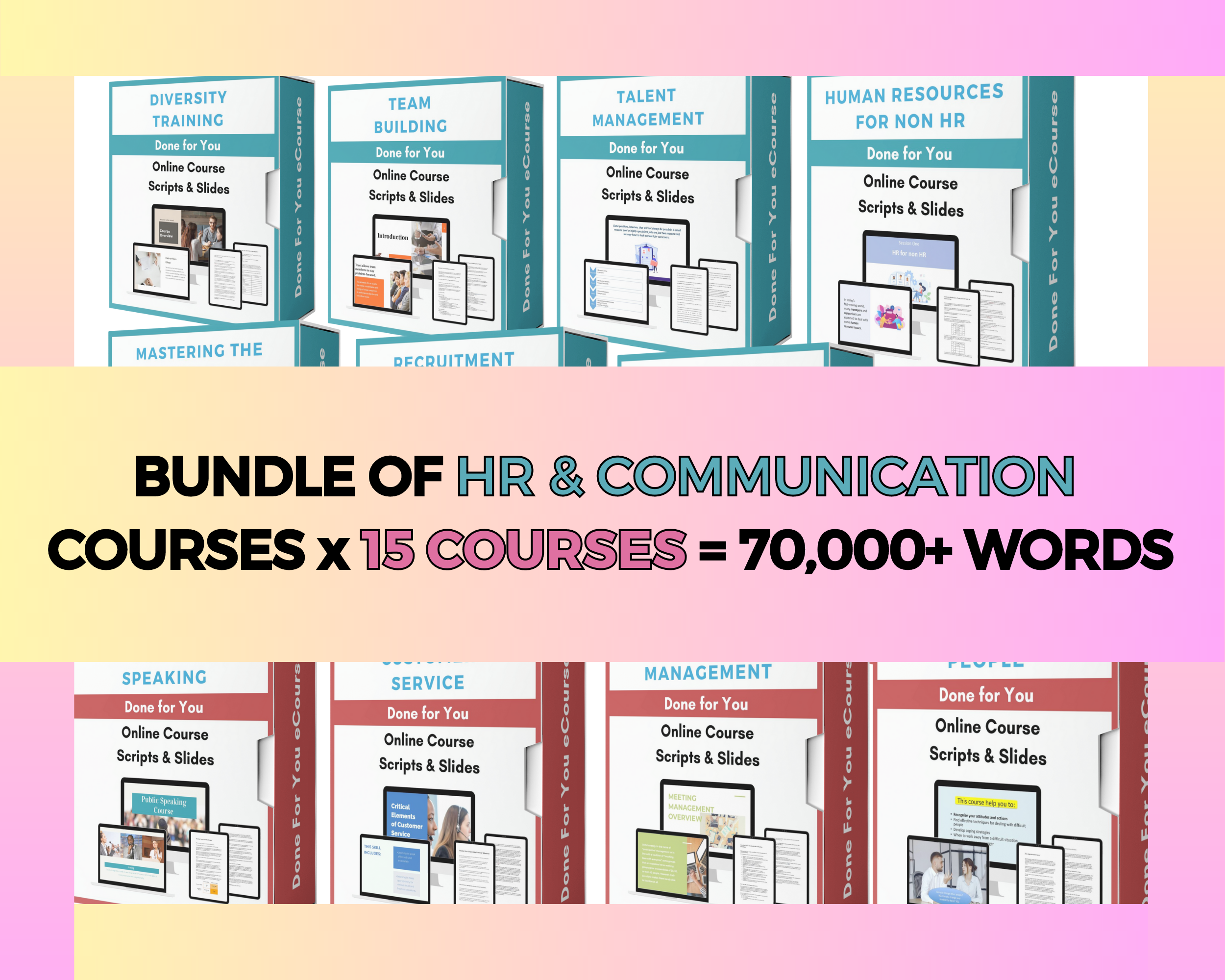 BUNDLE of 15 HR & Communication Courses | Lessons in Google Docs | Done for You Canva Slides