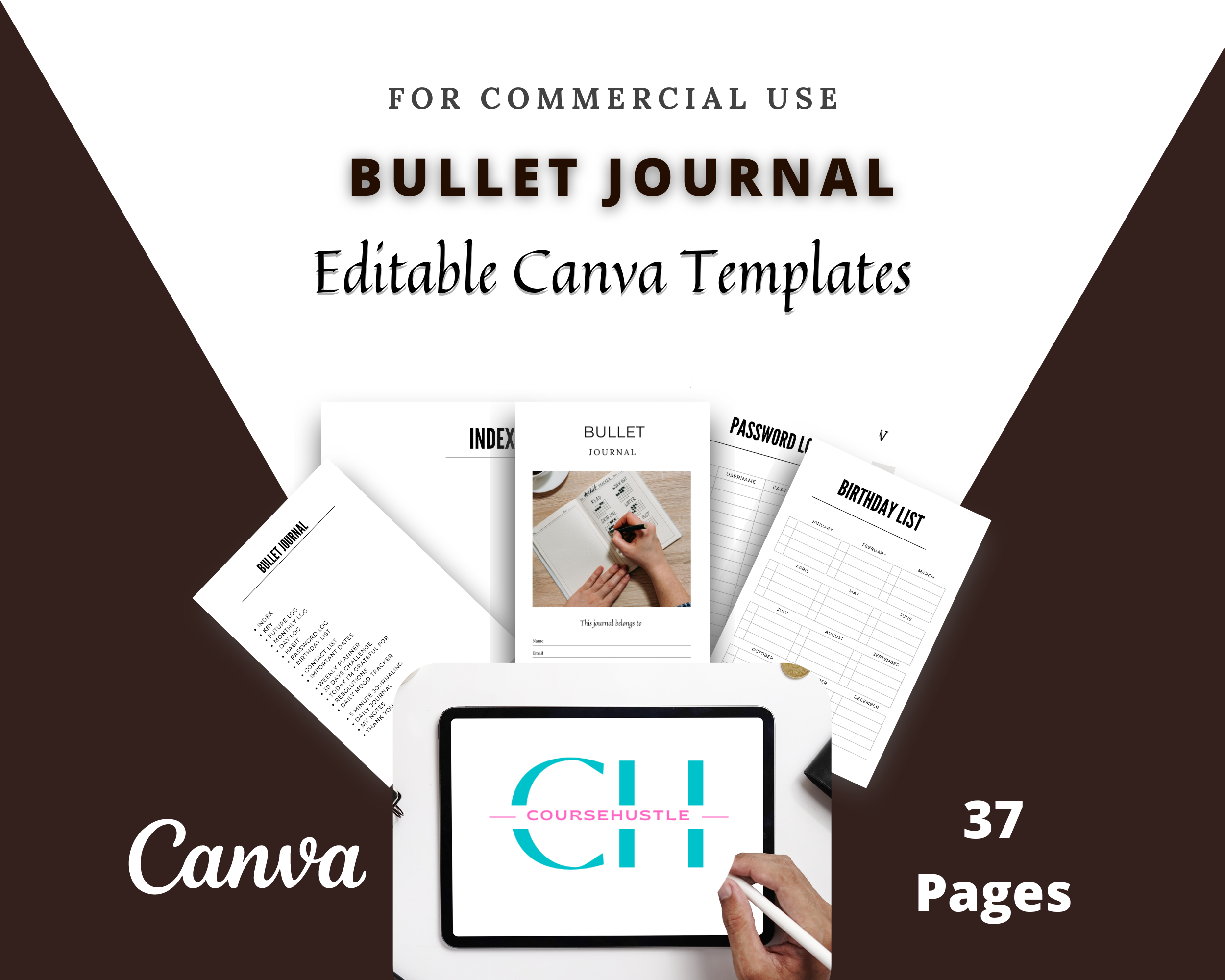 Editable Bullet Journal in Canva | Commercial Use